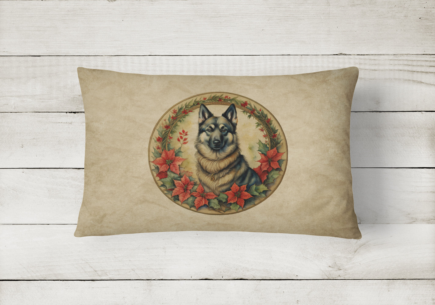 Buy this Norwegian Elkhound Christmas Flowers Throw Pillow