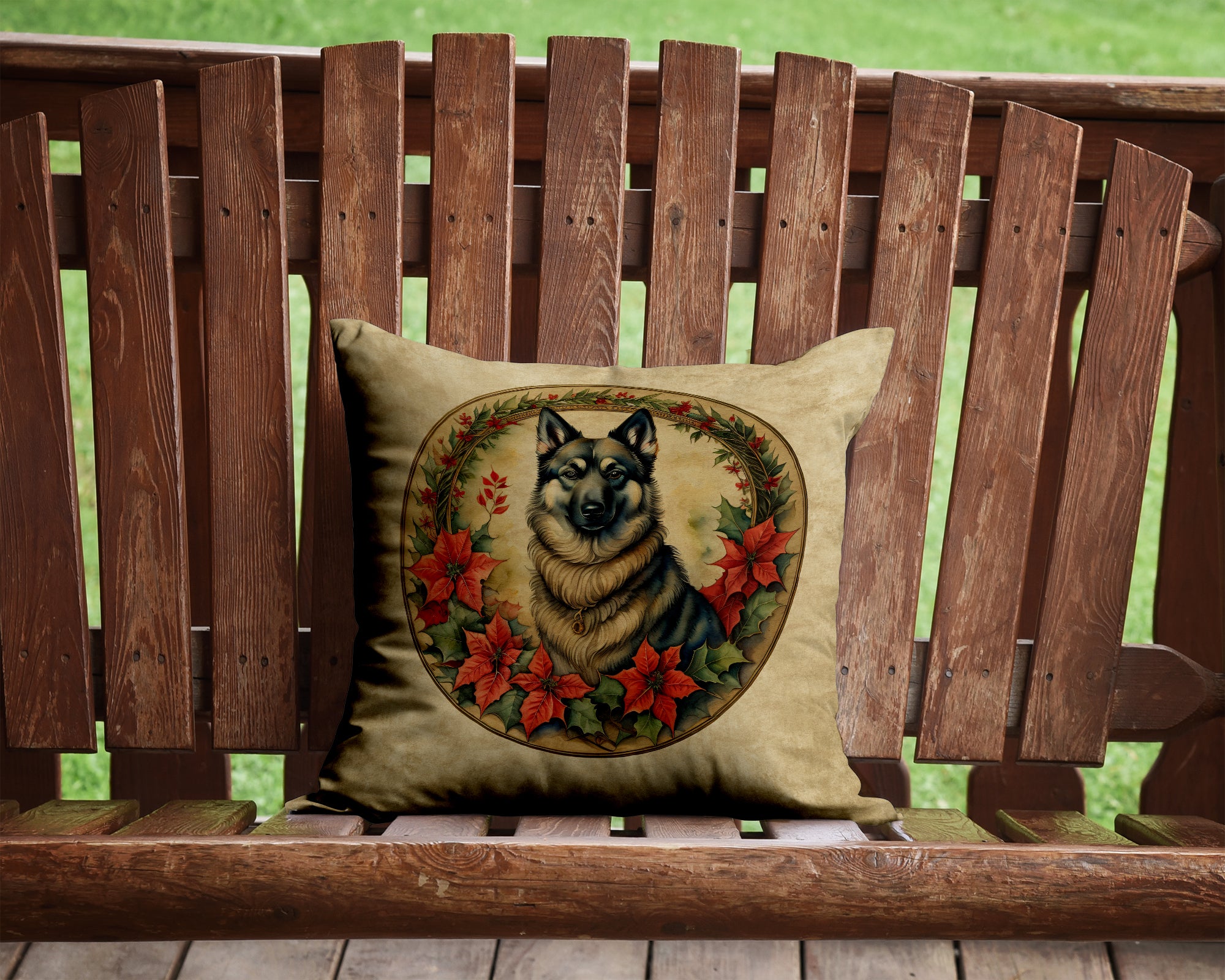 Buy this Norwegian Elkhound Christmas Flowers Throw Pillow