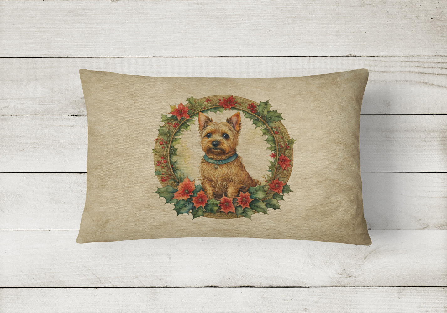 Norwich Terrier Christmas Flowers Throw Pillow