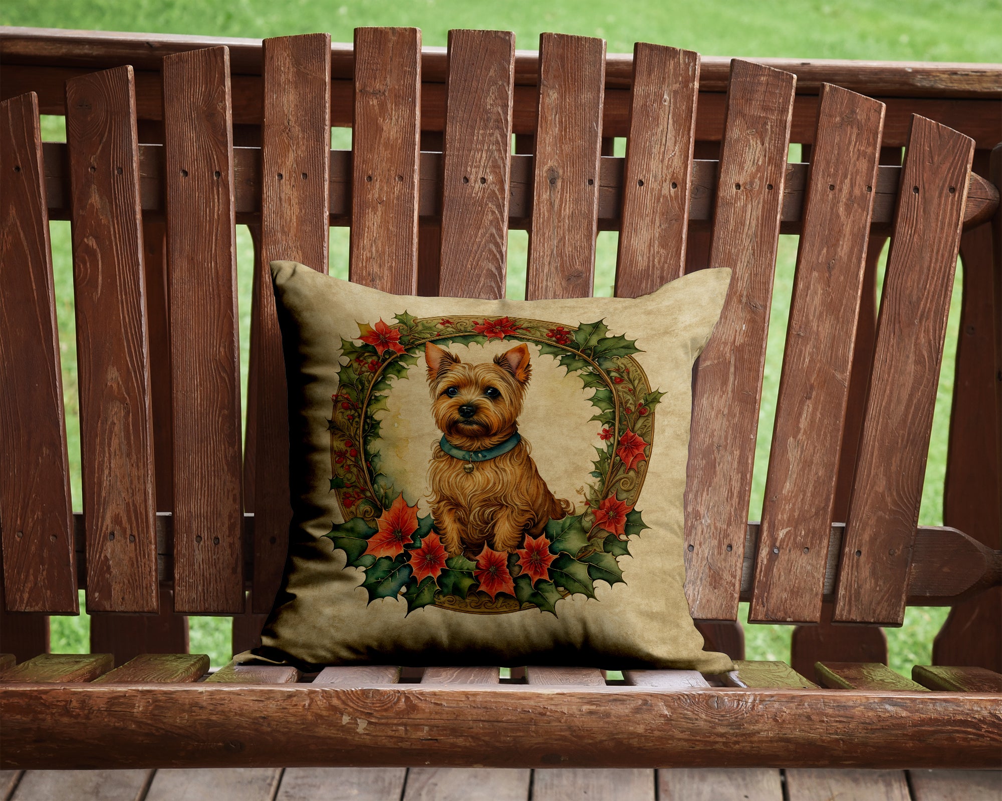 Buy this Norwich Terrier Christmas Flowers Throw Pillow