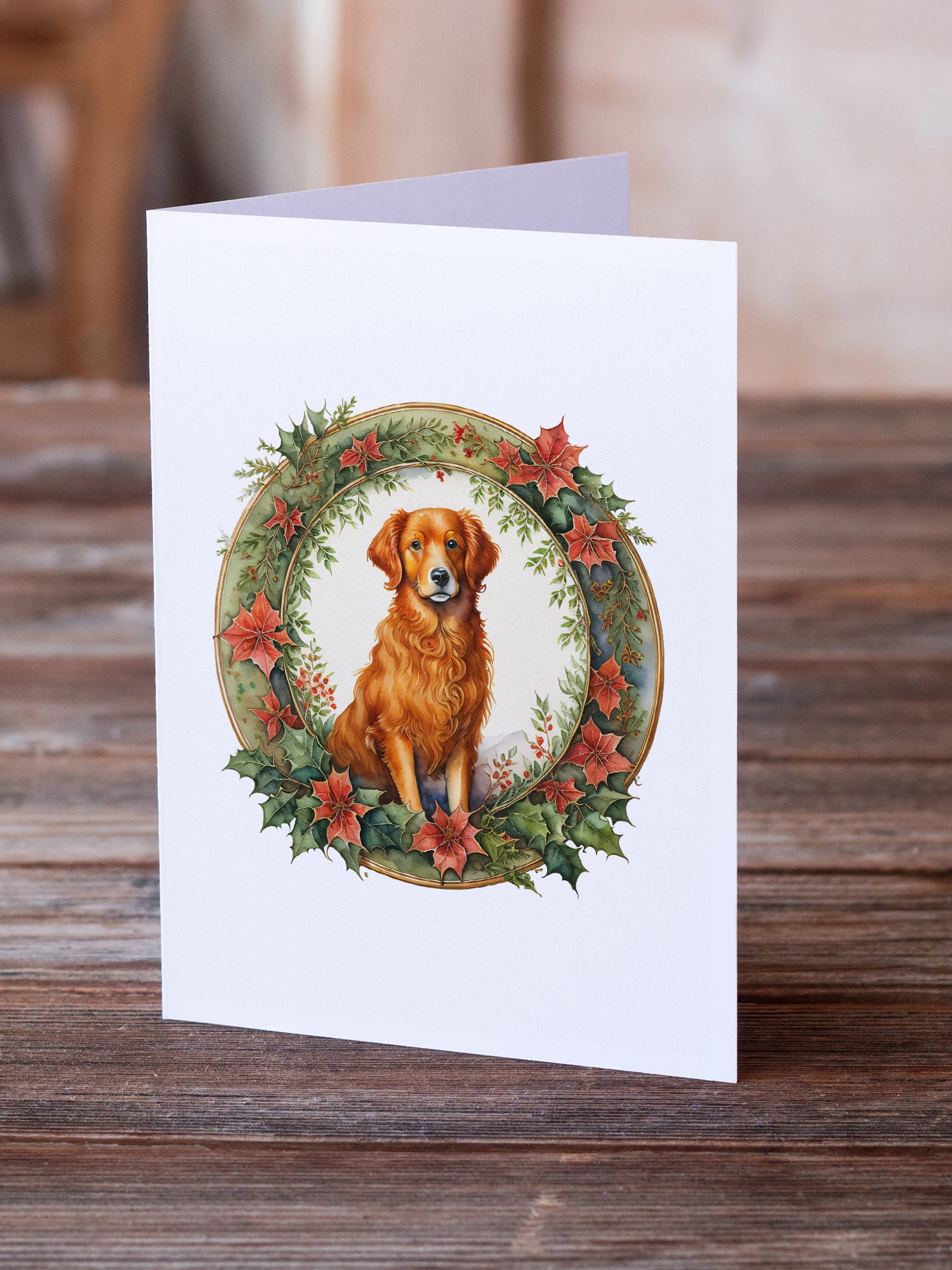 Nova Scotia Duck Tolling Retriever Christmas Flowers Greeting Cards Pack of 8