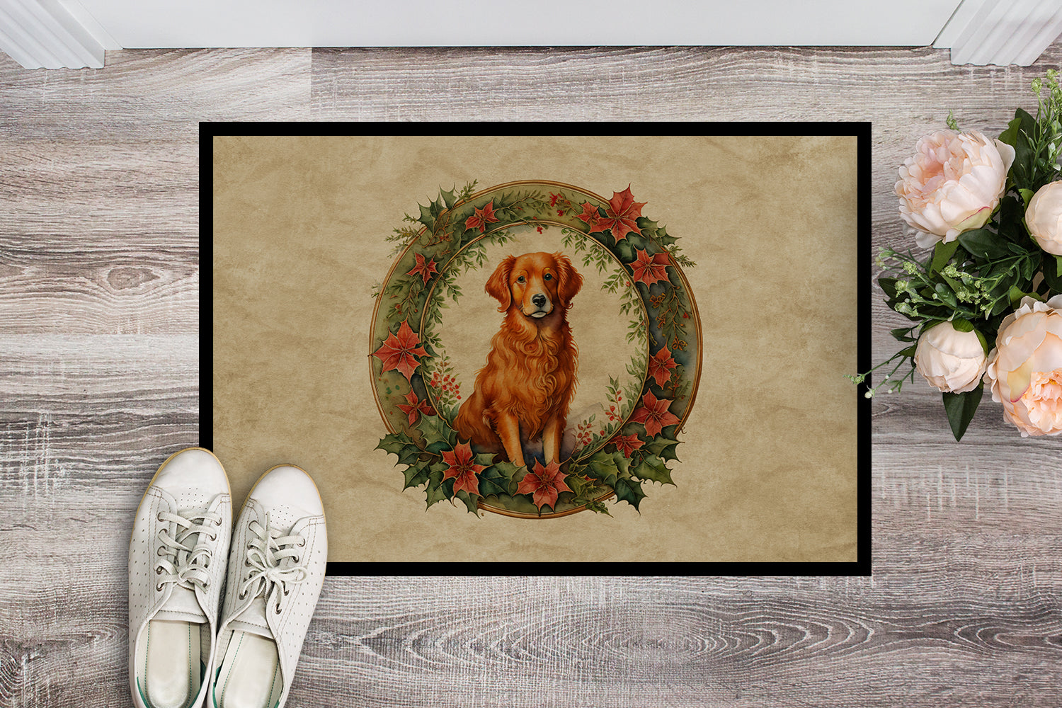 Buy this Nova Scotia Duck Tolling Retriever Christmas Flowers Doormat