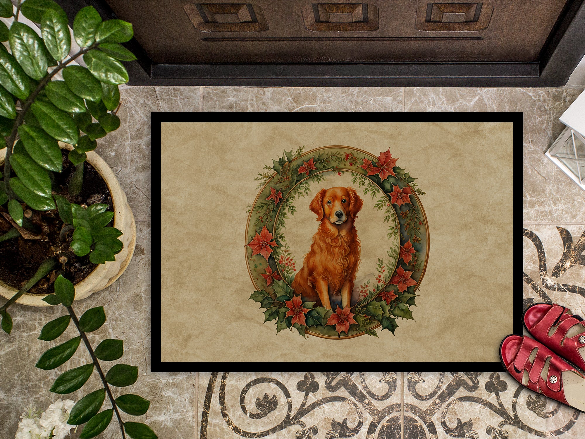 Nova Scotia Duck Tolling Retriever Christmas Flowers Doormat