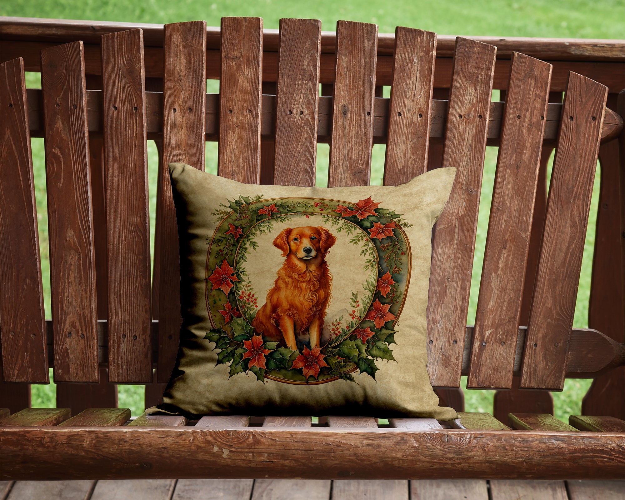 Nova Scotia Duck Tolling Retriever Christmas Flowers Throw Pillow