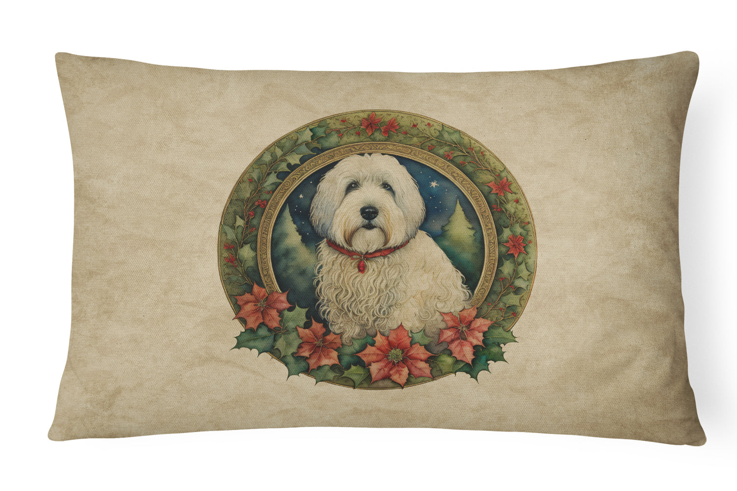 Buy this Old English Sheepdog Christmas Flowers Throw Pillow