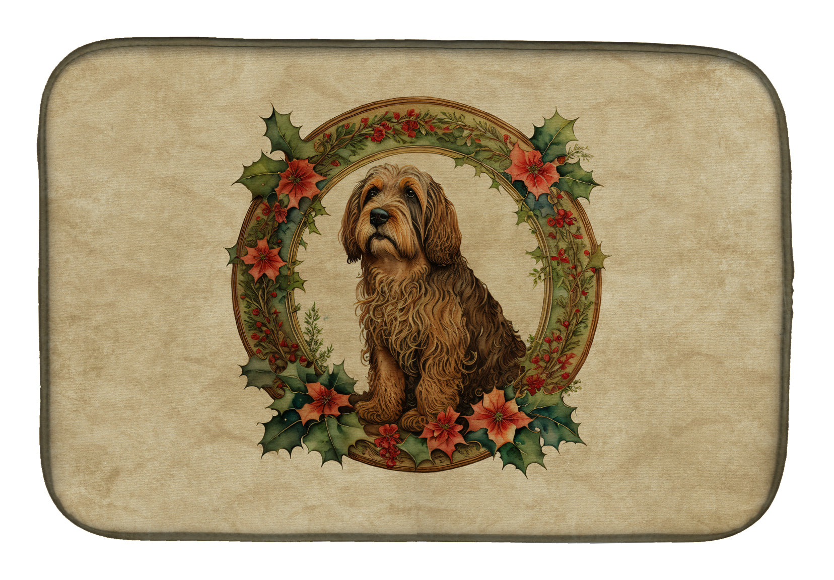 Buy this Otterhound Christmas Flowers Dish Drying Mat