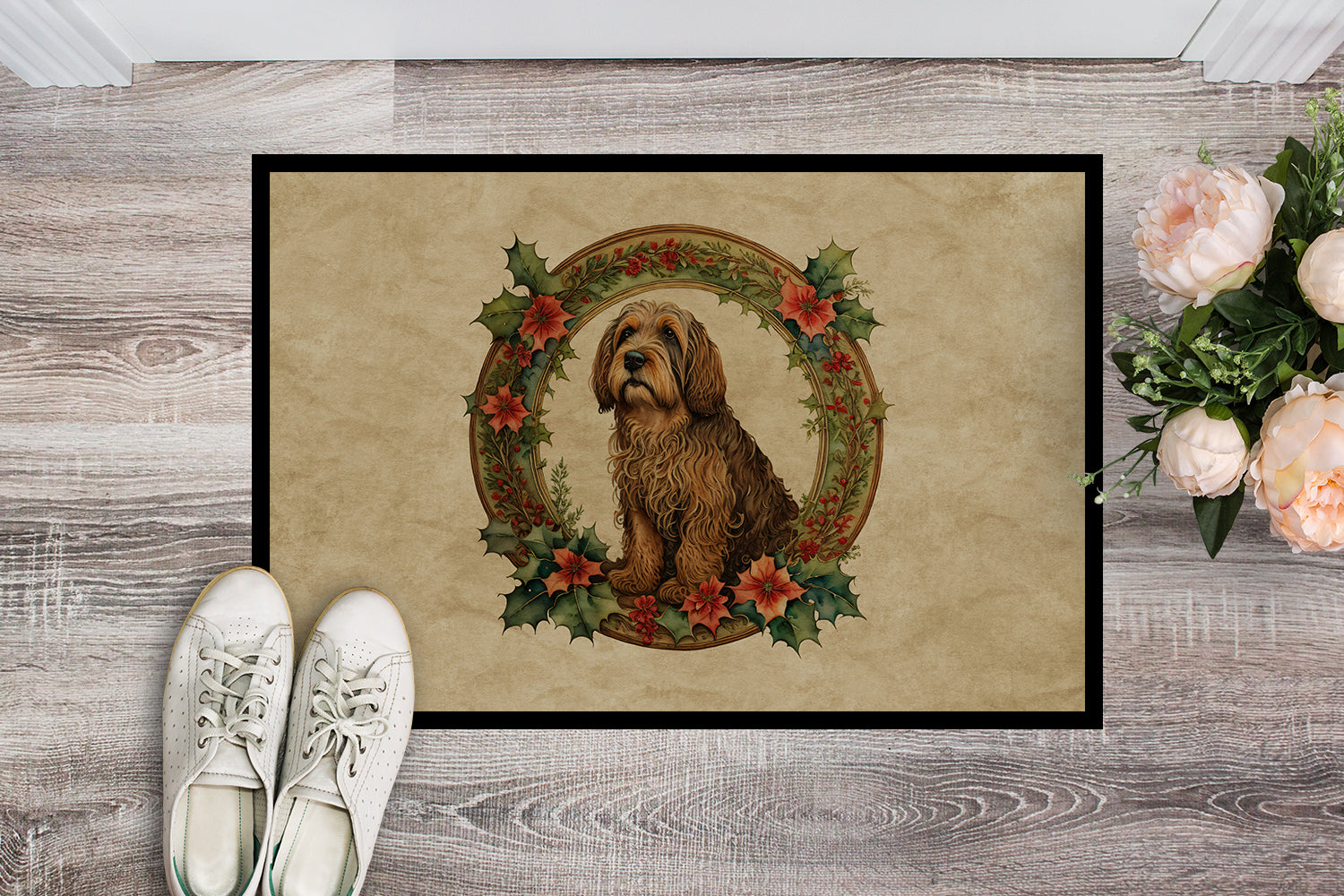 Otterhound Christmas Flowers Doormat