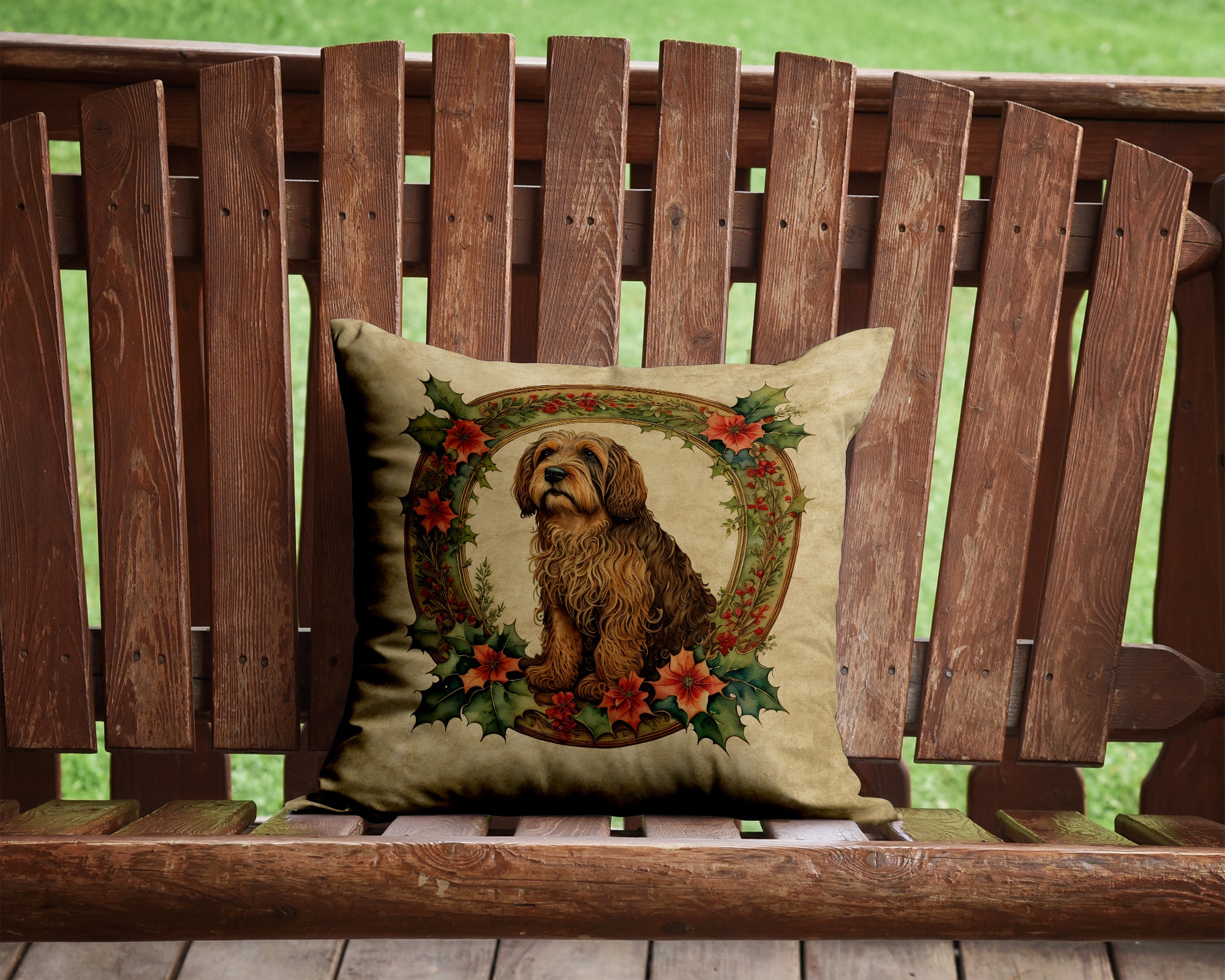 Buy this Otterhound Christmas Flowers Throw Pillow