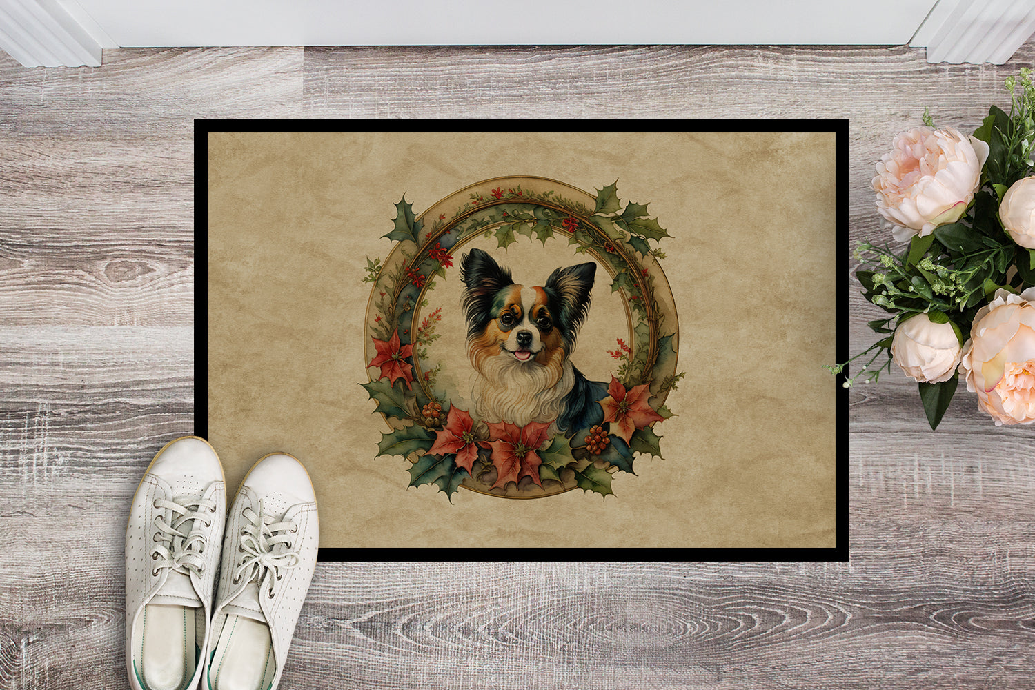 Buy this Papillon Christmas Flowers Doormat