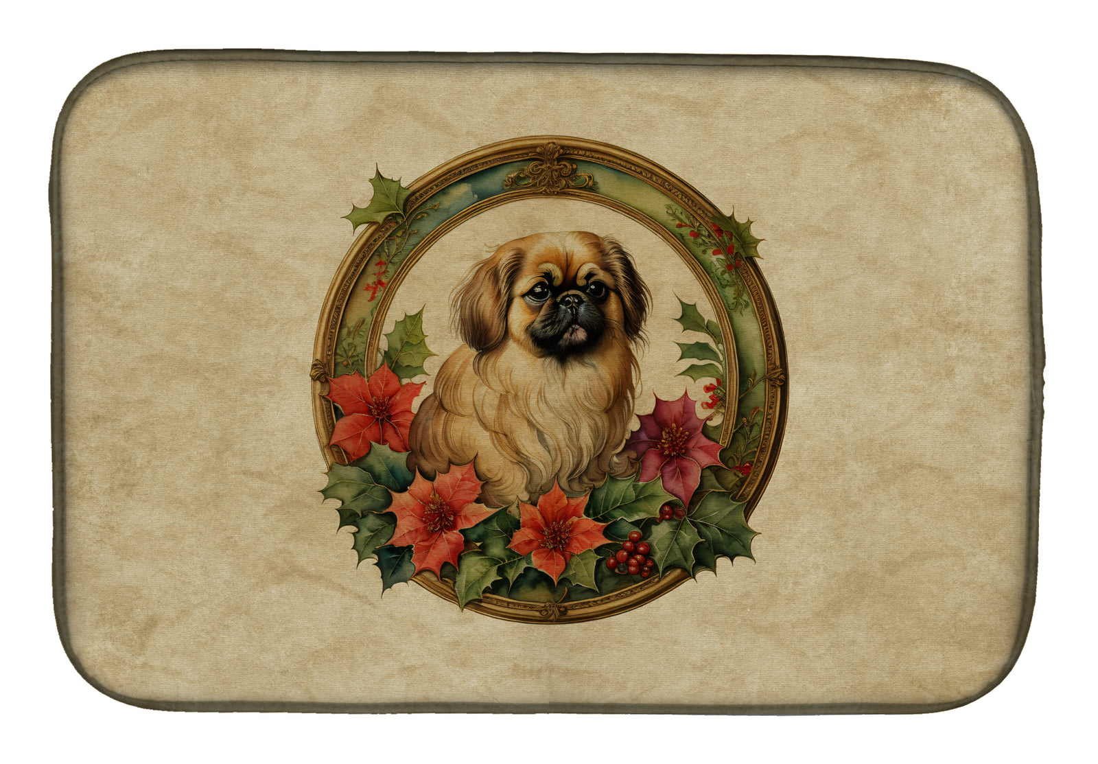 Buy this Pekingese Christmas Flowers Dish Drying Mat