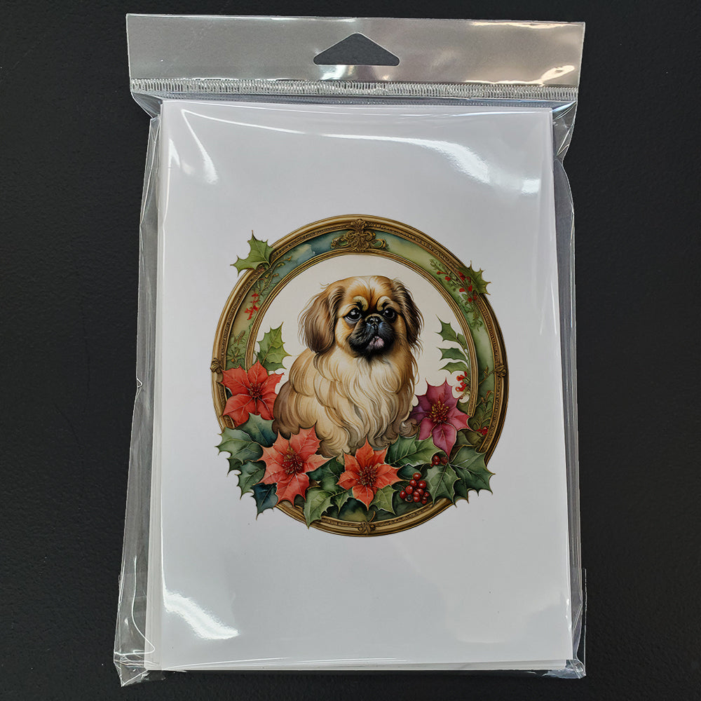 Pekingese Christmas Flowers Greeting Cards Pack of 8