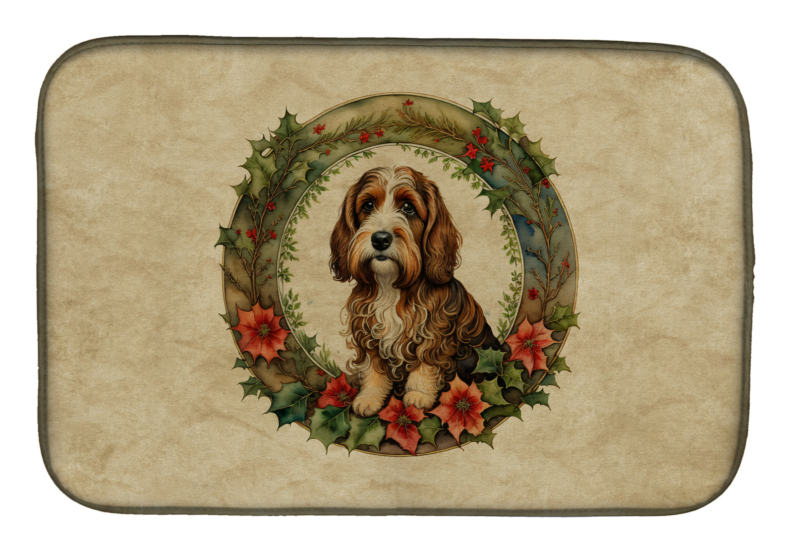 Buy this Petit Basset Griffon Vendeen Christmas Flowers Dish Drying Mat