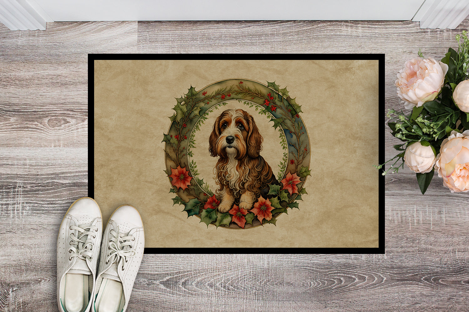 Buy this Petit Basset Griffon Vendeen Christmas Flowers Doormat