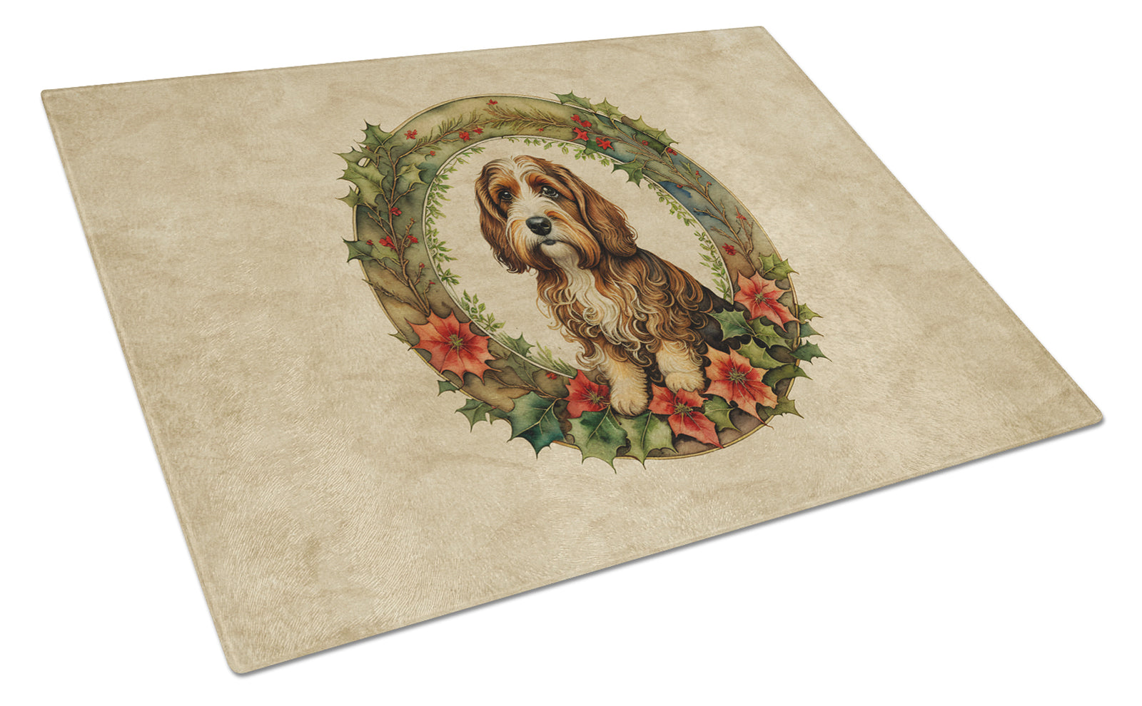 Buy this Petit Basset Griffon Vendeen Christmas Flowers Glass Cutting Board