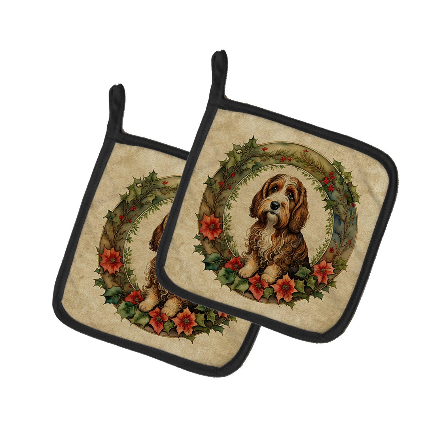 Buy this Petit Basset Griffon Vendeen Christmas Flowers Pair of Pot Holders