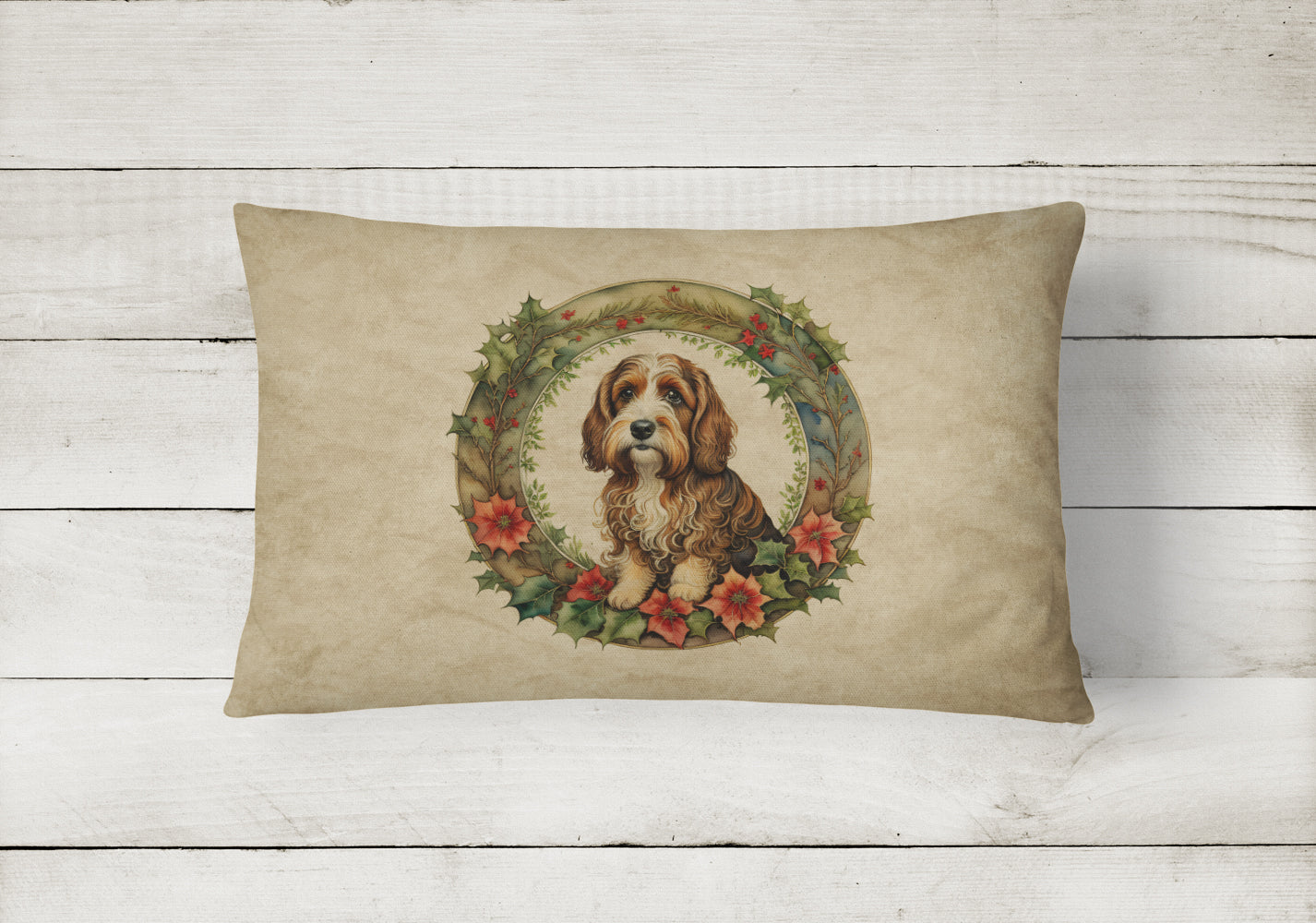 Buy this Petit Basset Griffon Vendeen Christmas Flowers Throw Pillow