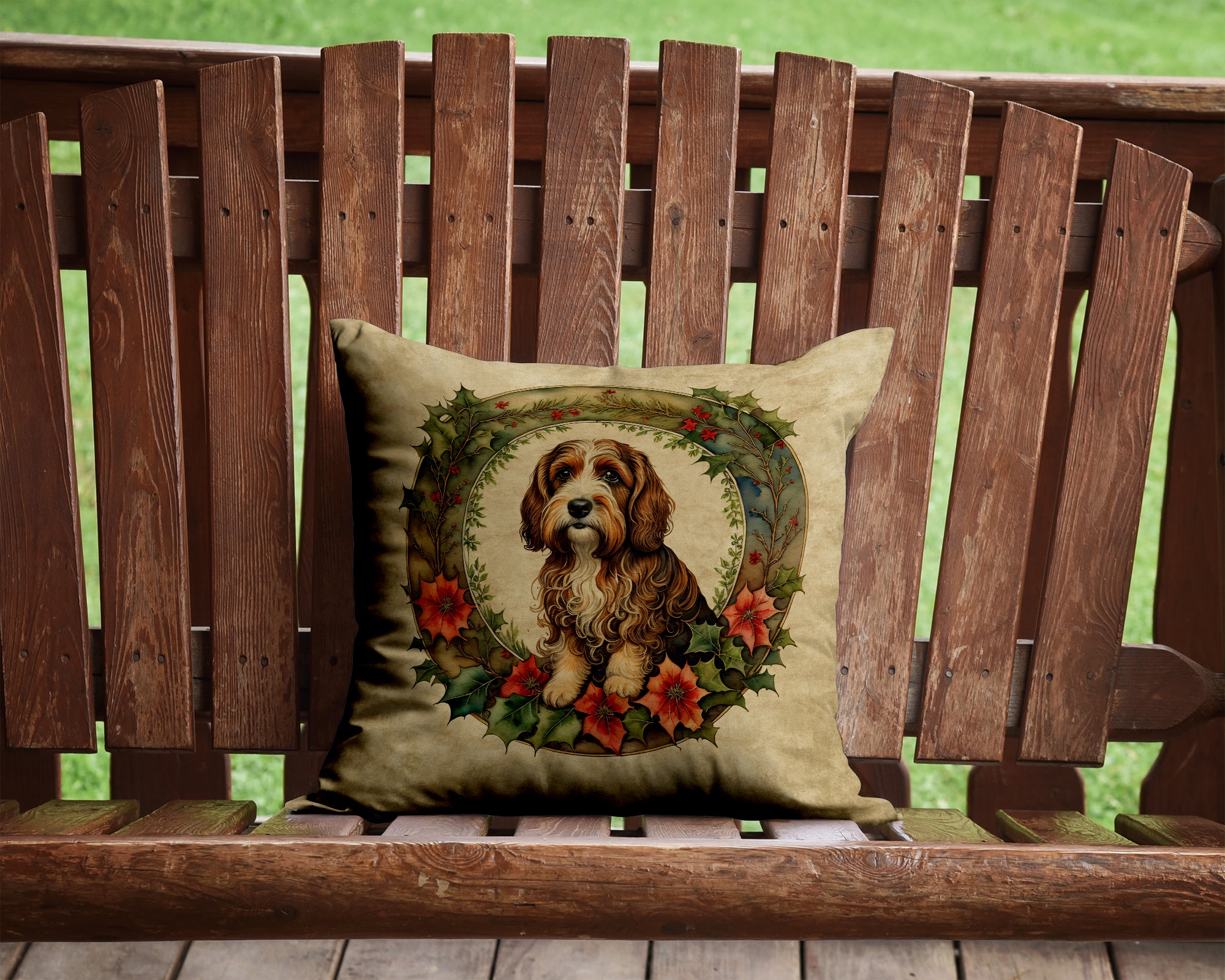 Petit Basset Griffon Vendeen Christmas Flowers Throw Pillow