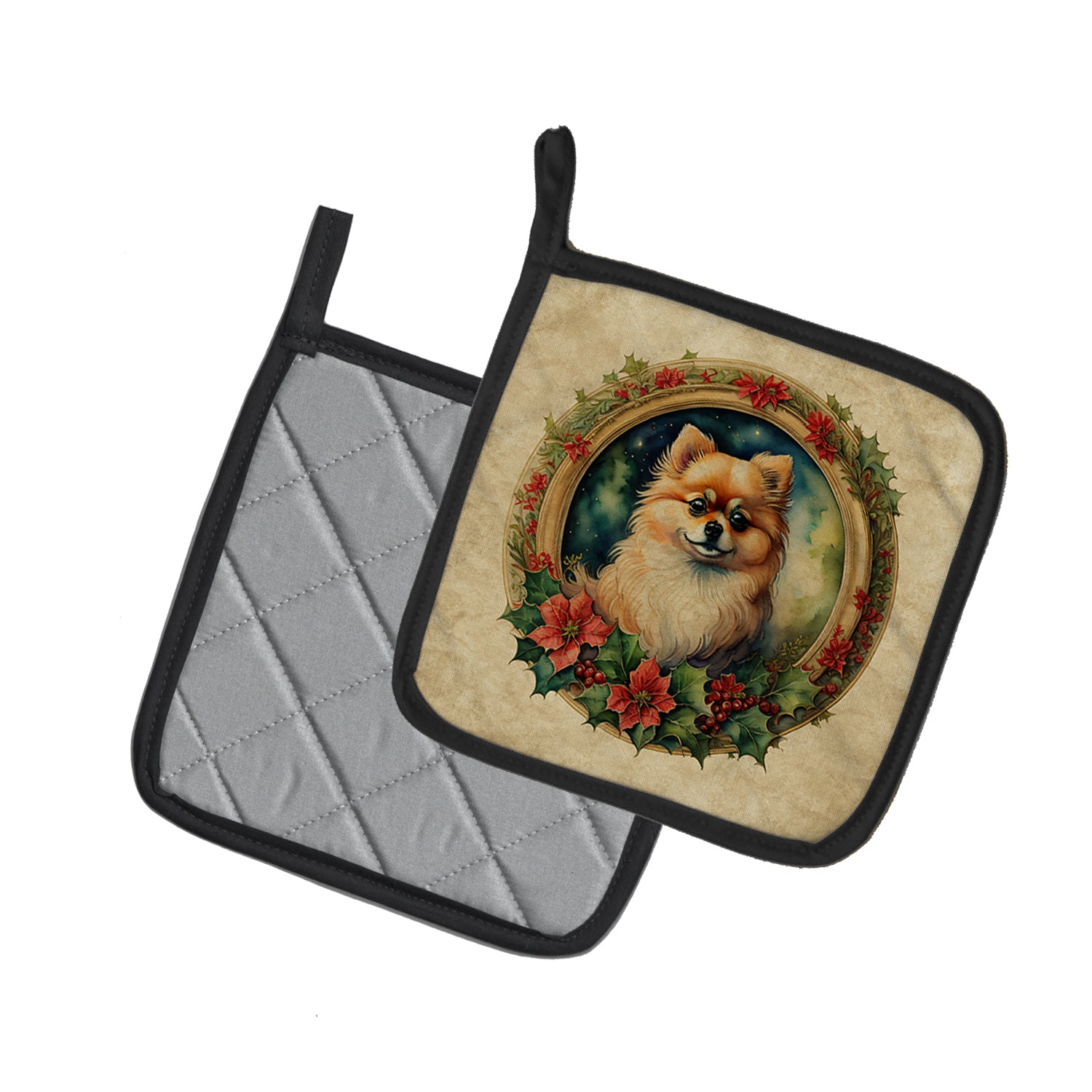 Buy this Pomeranian Christmas Flowers Pair of Pot Holders