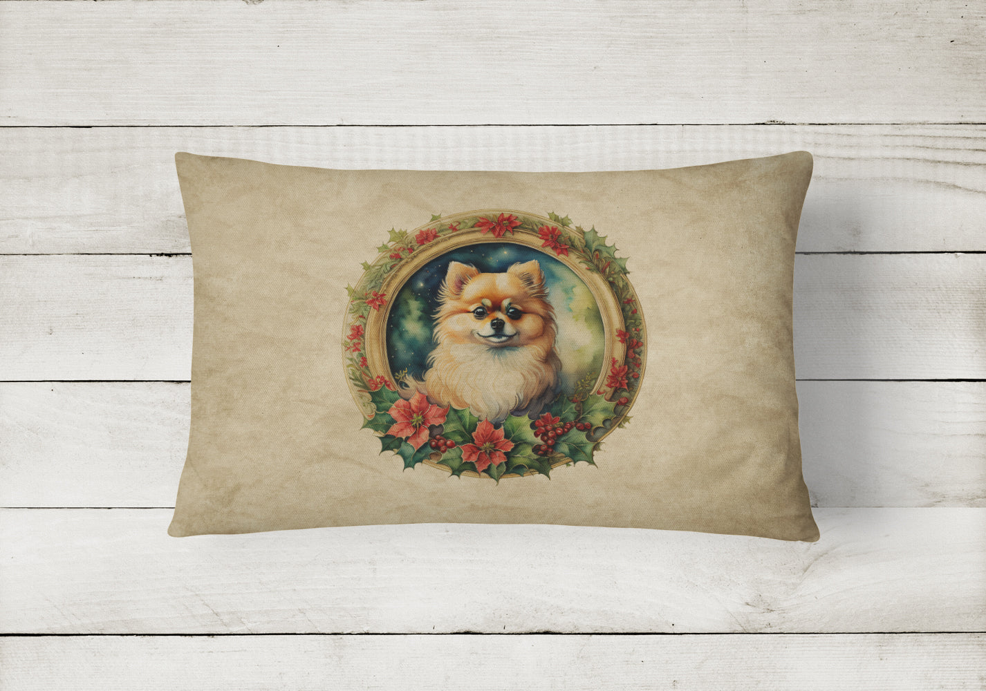 Buy this Pomeranian Christmas Flowers Throw Pillow