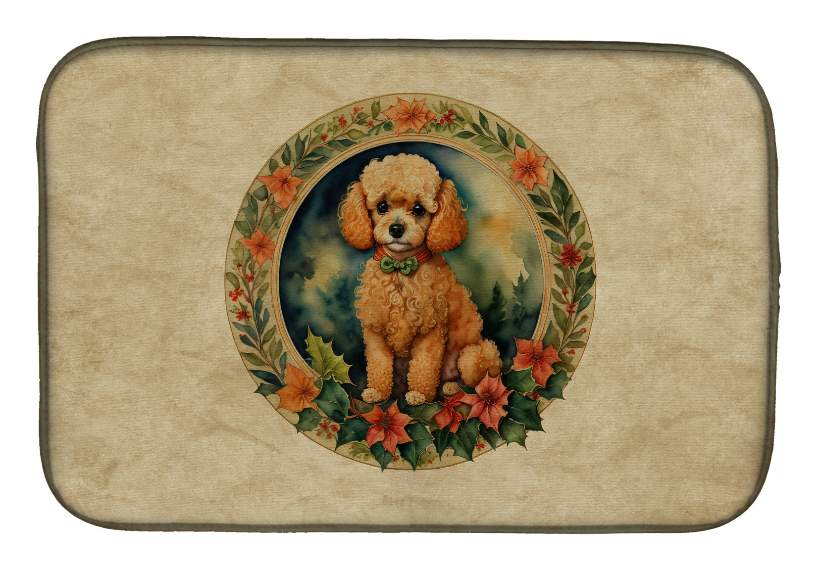 Buy this Poodle Christmas Flowers Dish Drying Mat