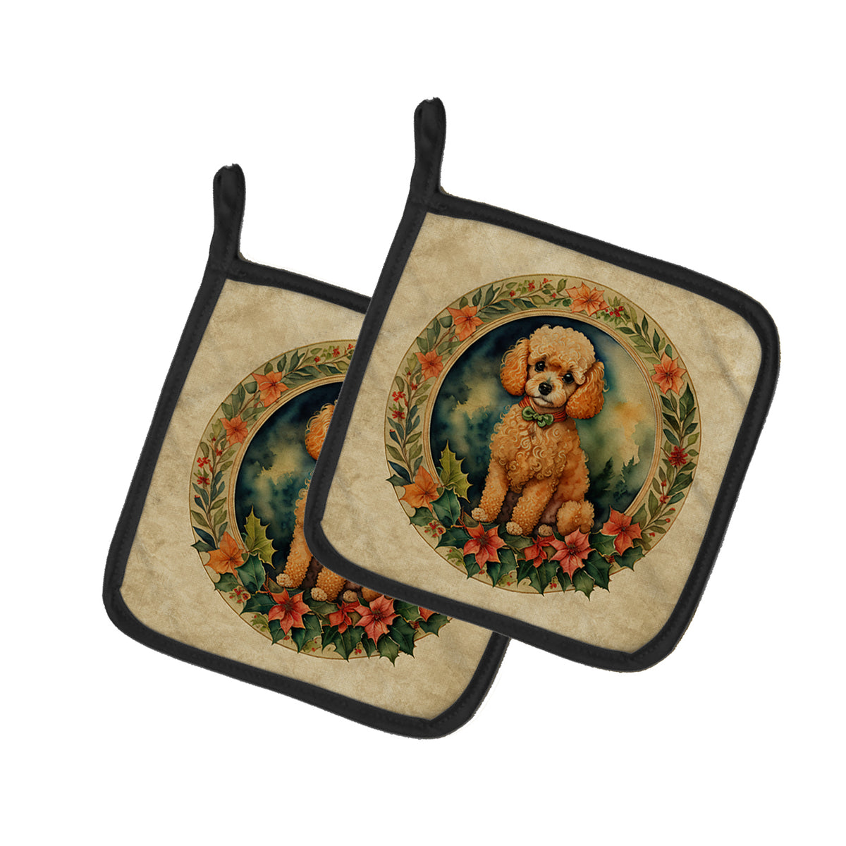 Buy this Poodle Christmas Flowers Pair of Pot Holders