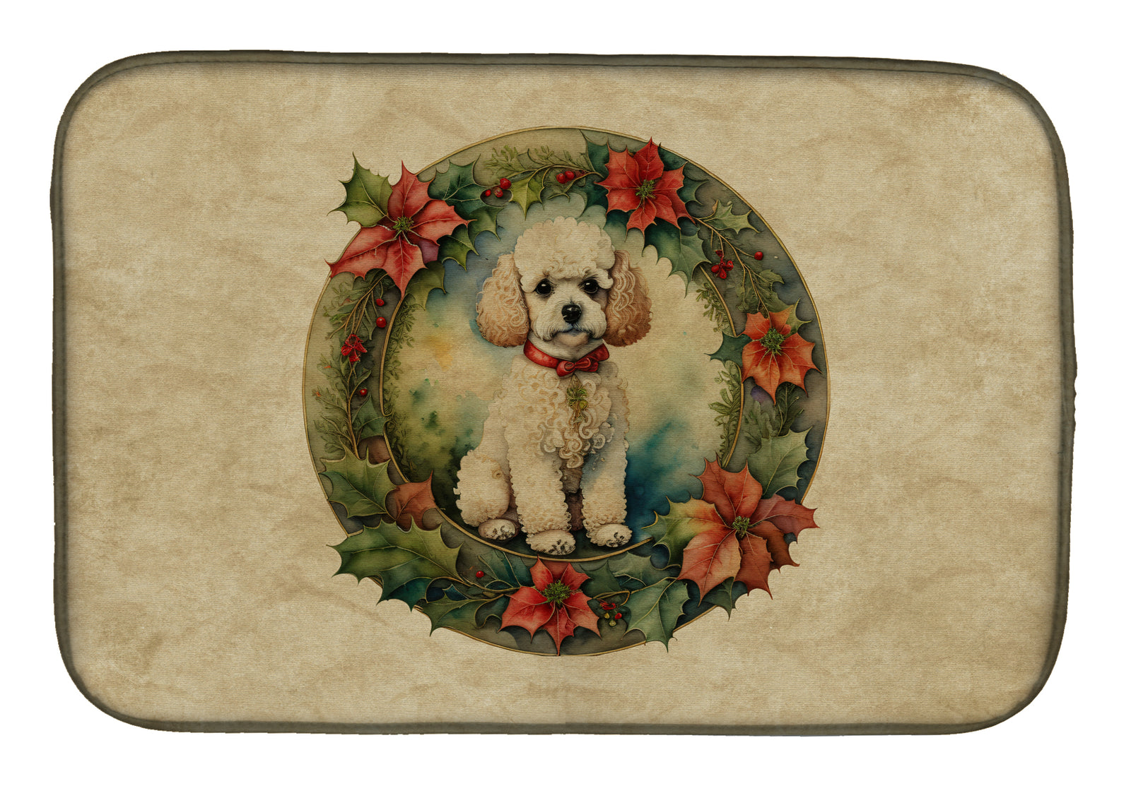 Buy this Poodle Christmas Flowers Dish Drying Mat