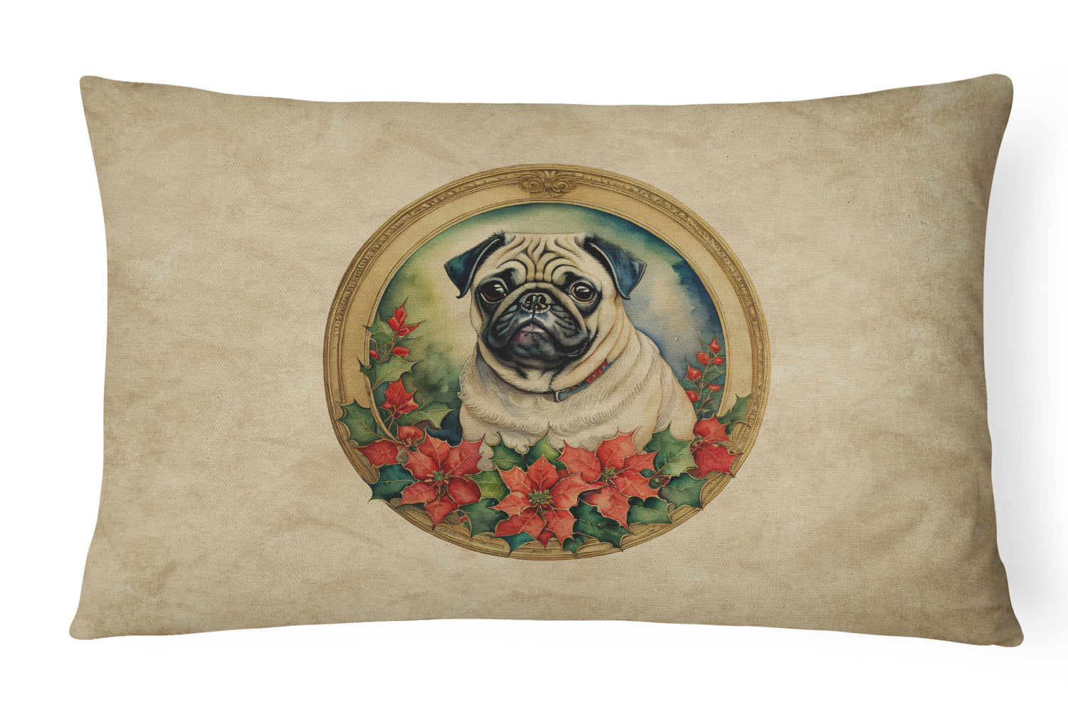 Buy this Pug Christmas Flowers Throw Pillow