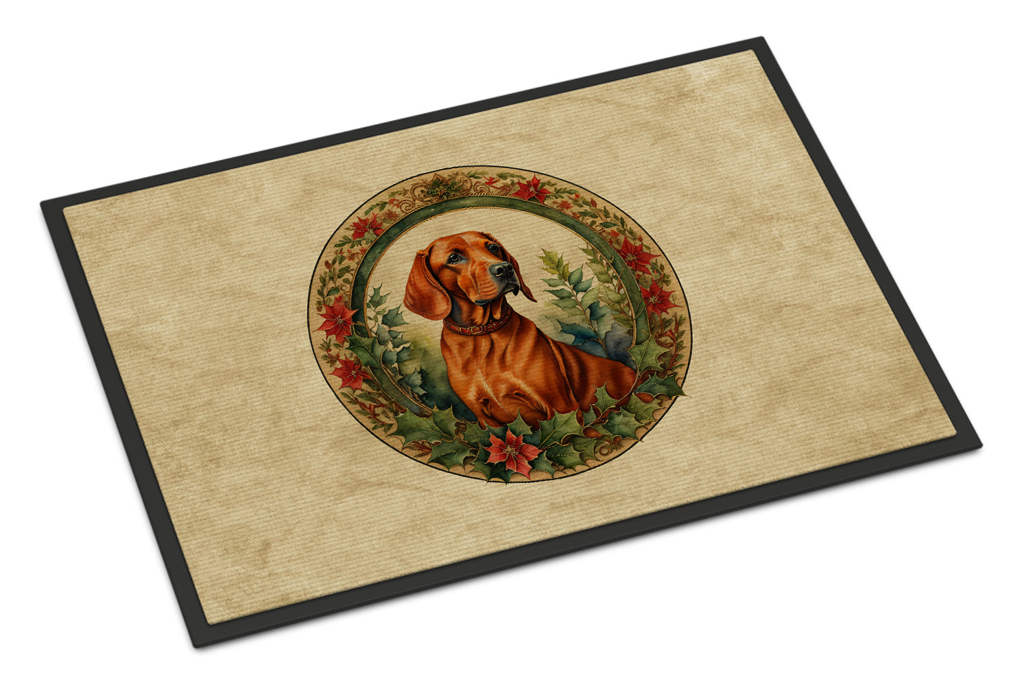 Buy this Red Redbone Coonhound Christmas Flowers Doormat