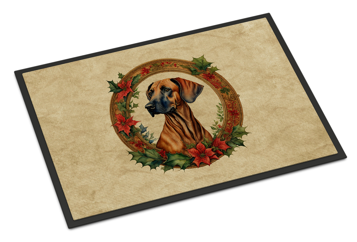 Buy this Rhodesian Ridgeback Christmas Flowers Doormat