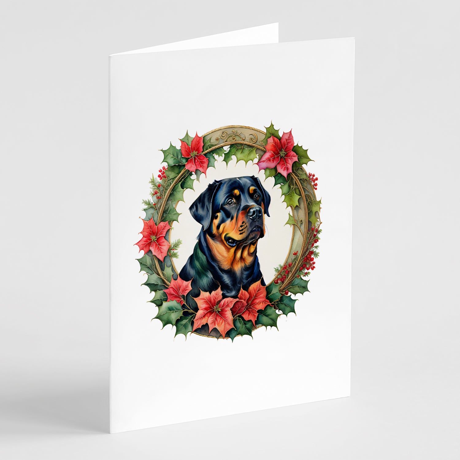 Buy this Rottweiler Christmas Flowers Greeting Cards Pack of 8