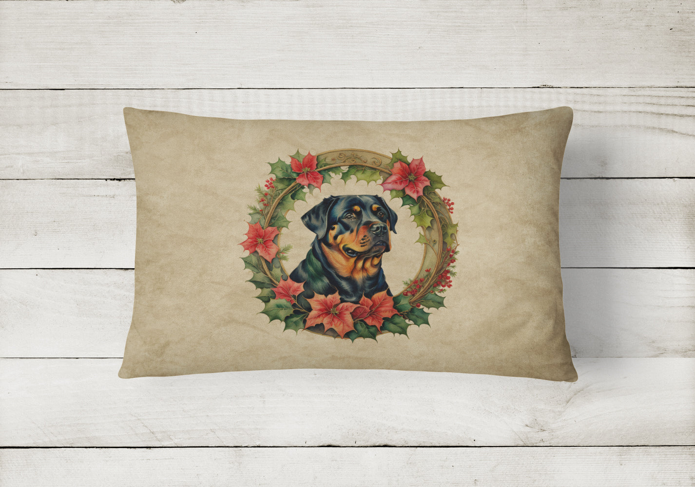 Buy this Rottweiler Christmas Flowers Throw Pillow