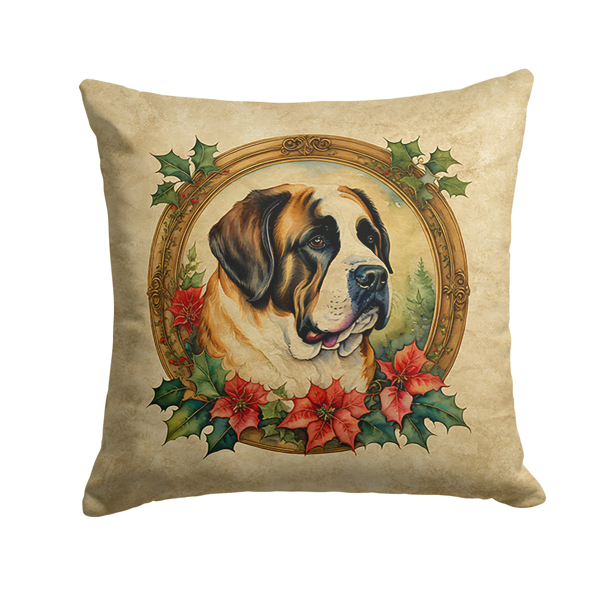 Buy this Saint Bernard Christmas Flowers Throw Pillow