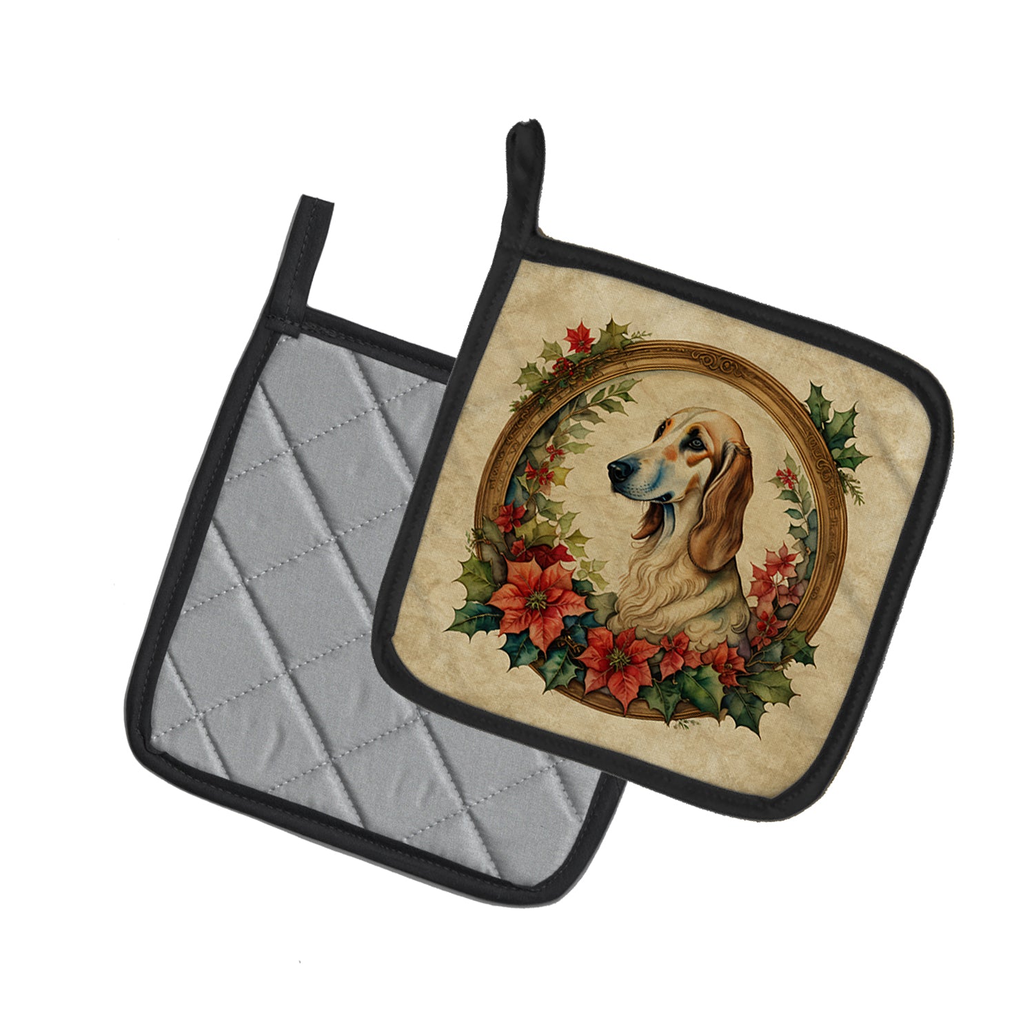 Buy this Saluki Christmas Flowers Pair of Pot Holders