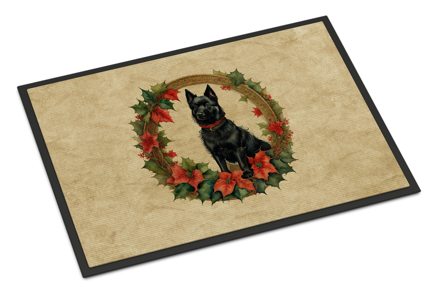 Buy this Schipperke Christmas Flowers Doormat