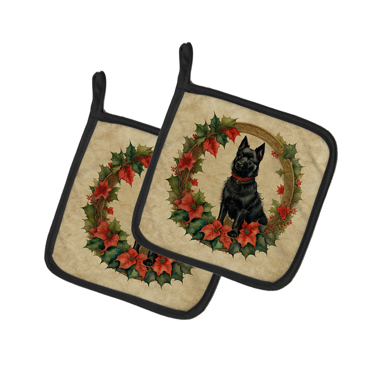 Buy this Schipperke Christmas Flowers Pair of Pot Holders