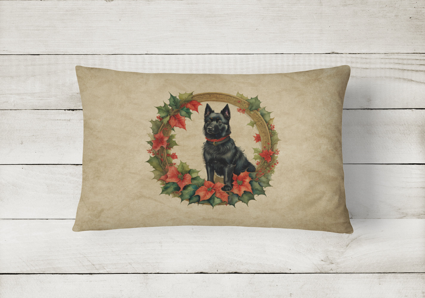 Schipperke Christmas Flowers Throw Pillow