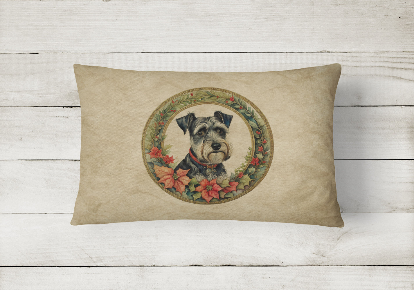 Schnauzer Christmas Flowers Throw Pillow