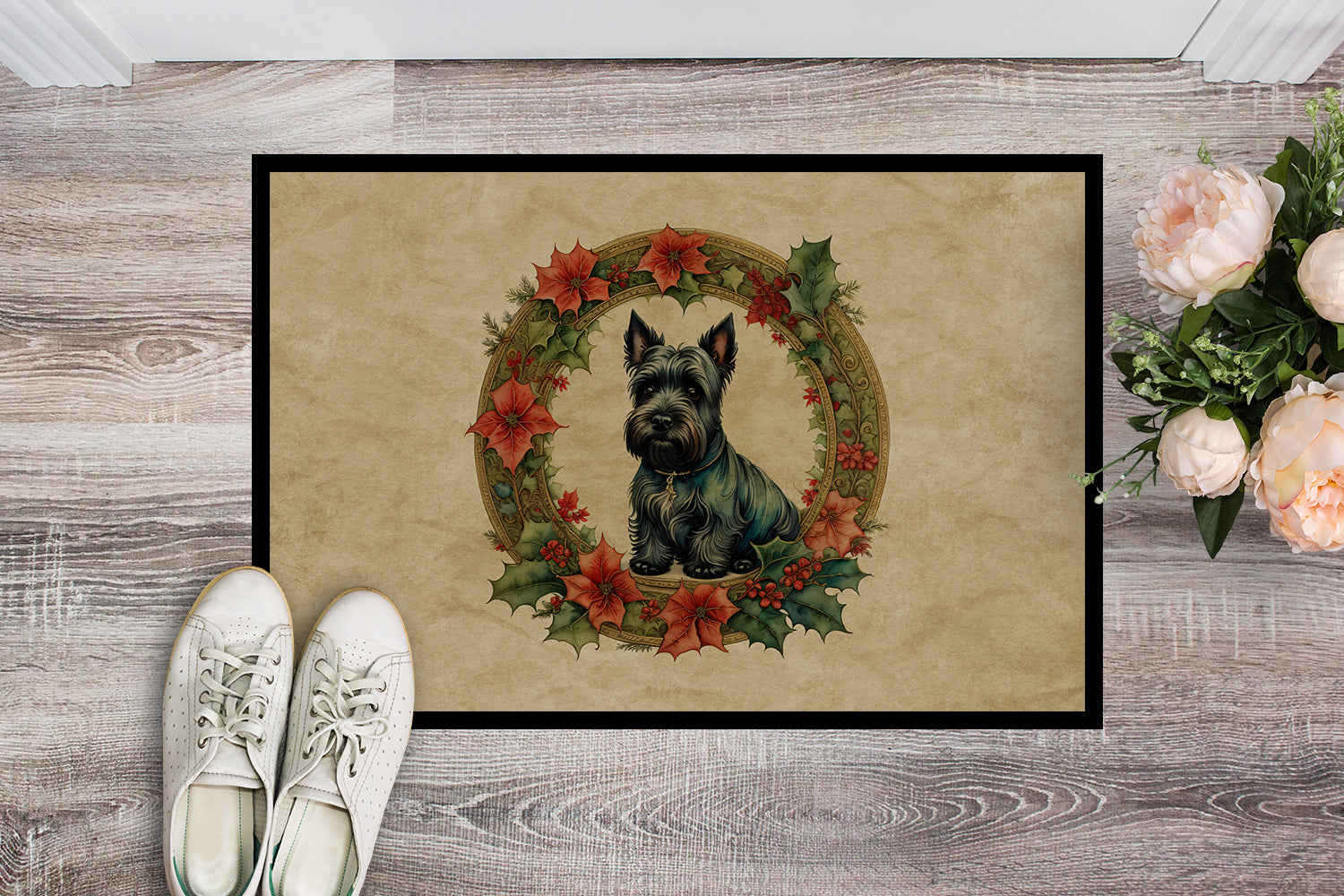 Buy this Scottish Terrier Christmas Flowers Doormat