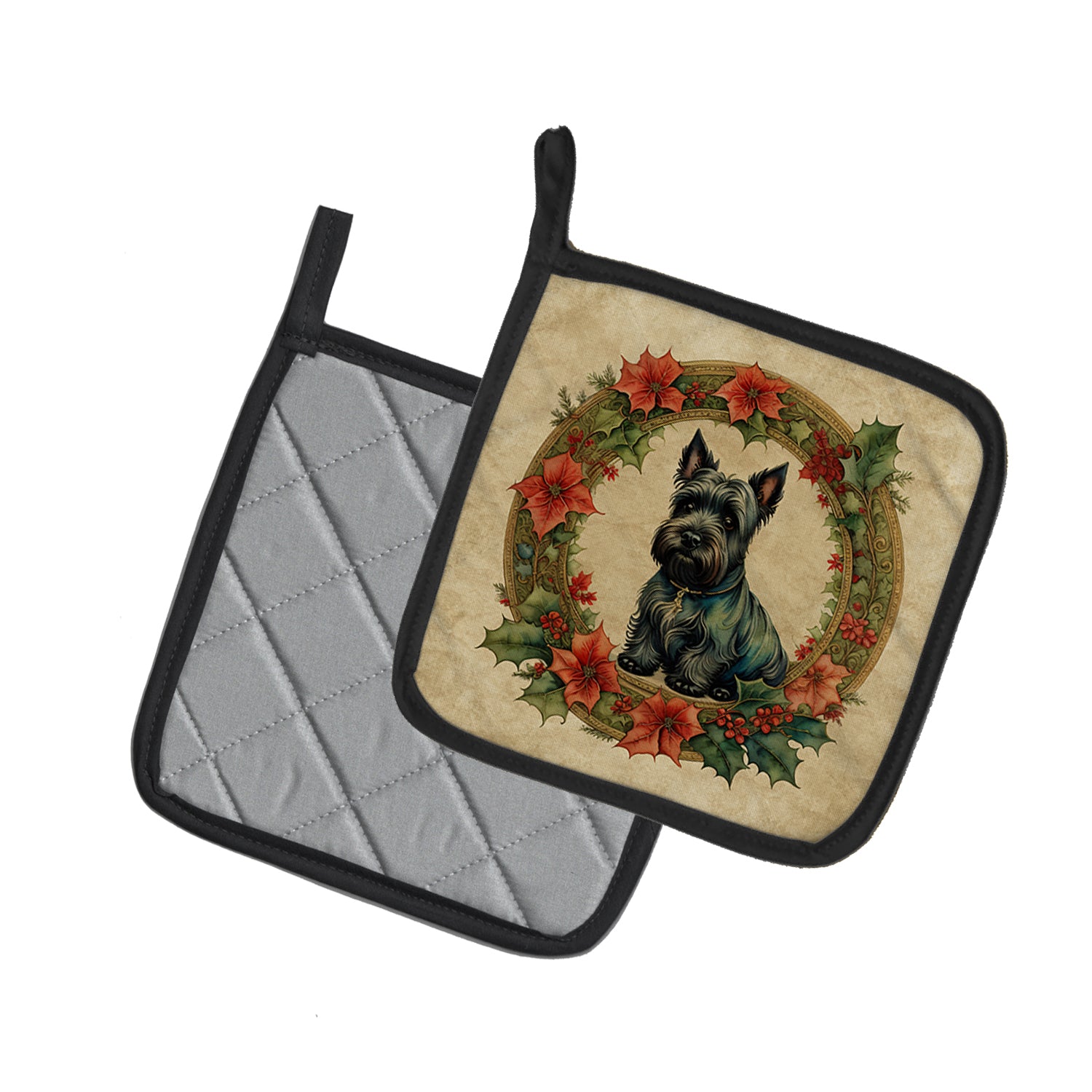 Buy this Scottish Terrier Christmas Flowers Pair of Pot Holders