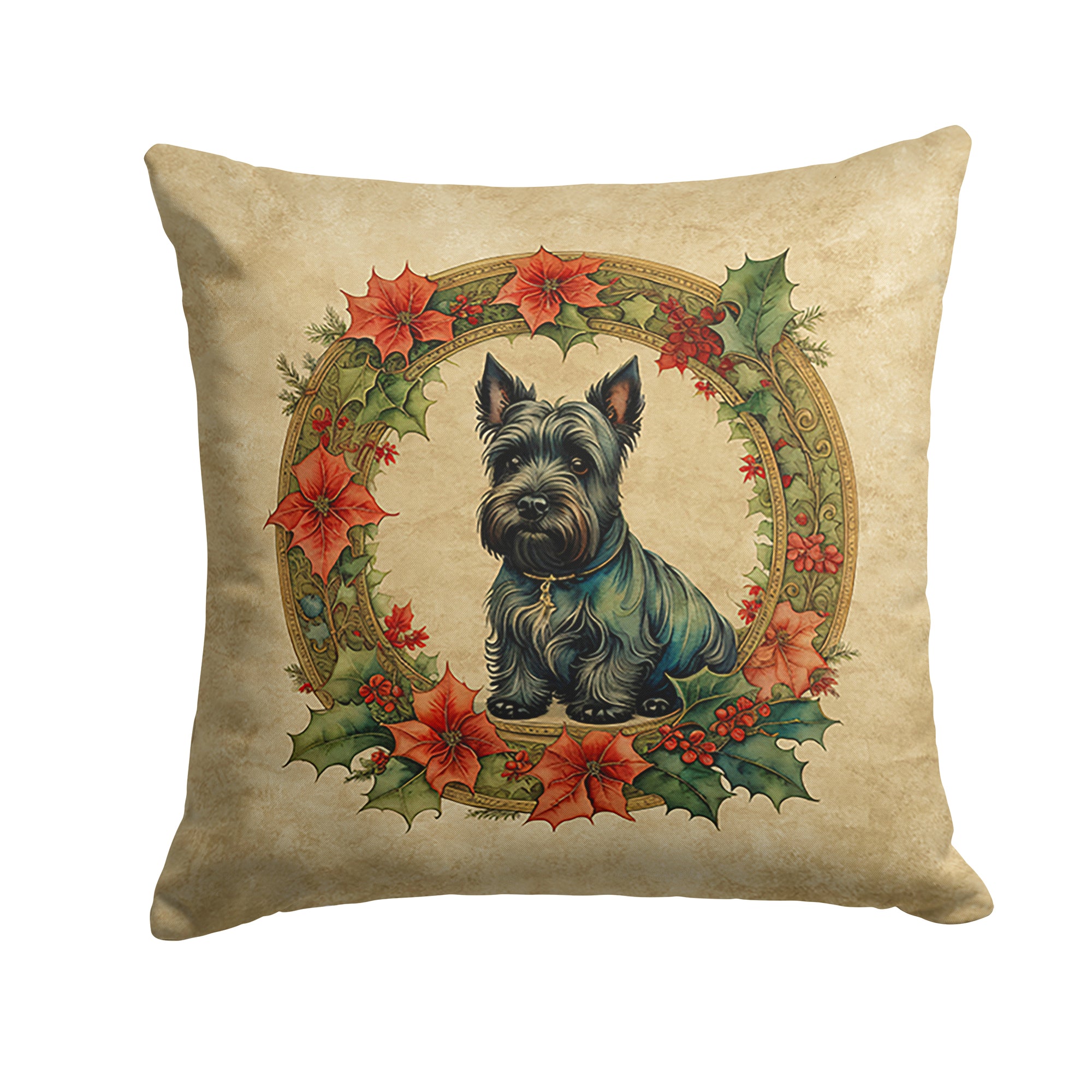 Buy this Scottish Terrier Christmas Flowers Throw Pillow