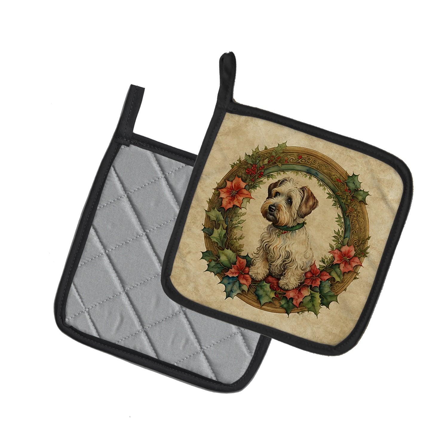 Sealyham Terrier Christmas Flowers Pair of Pot Holders