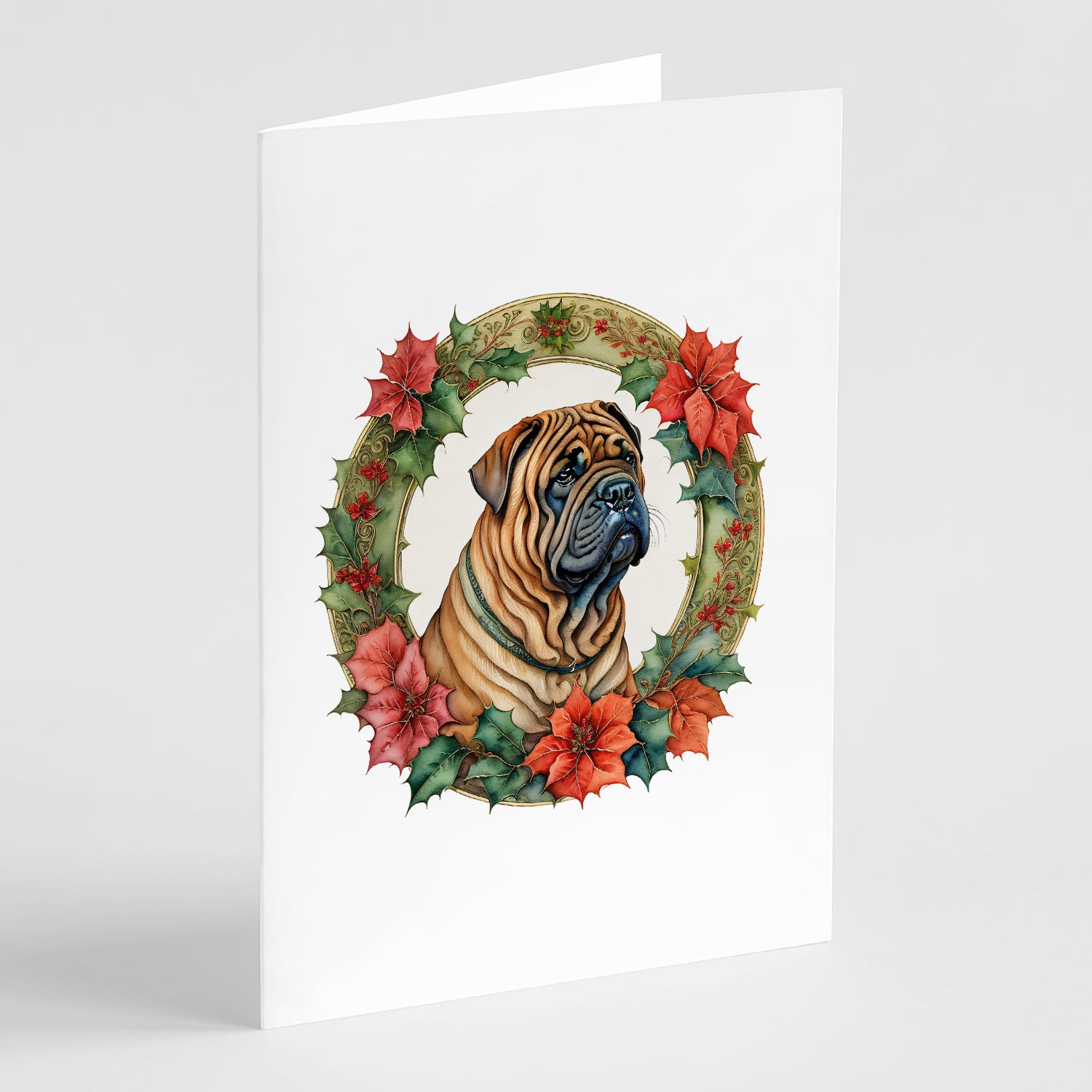 Buy this Shar Pei Christmas Flowers Greeting Cards Pack of 8