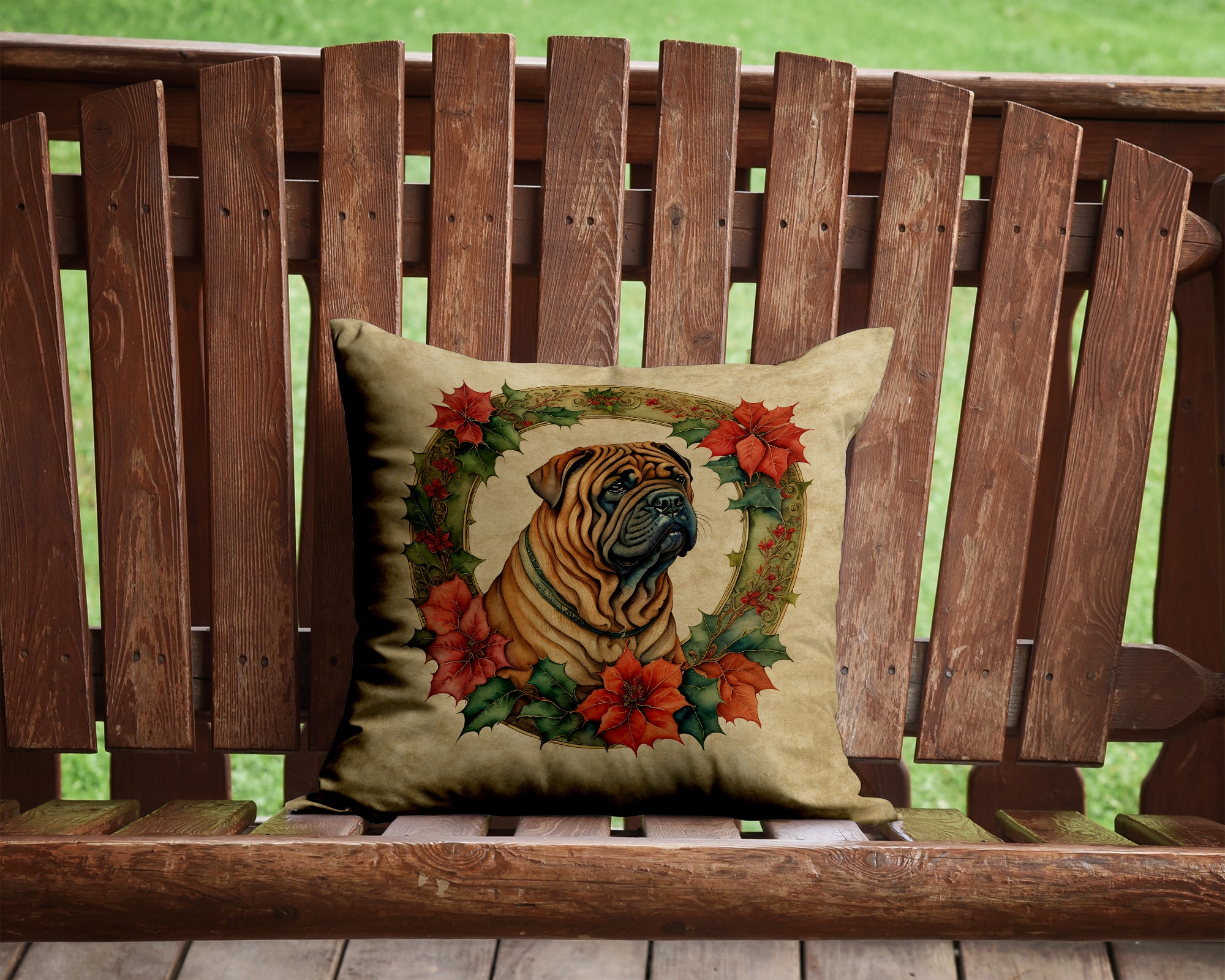 Shar Pei Christmas Flowers Throw Pillow