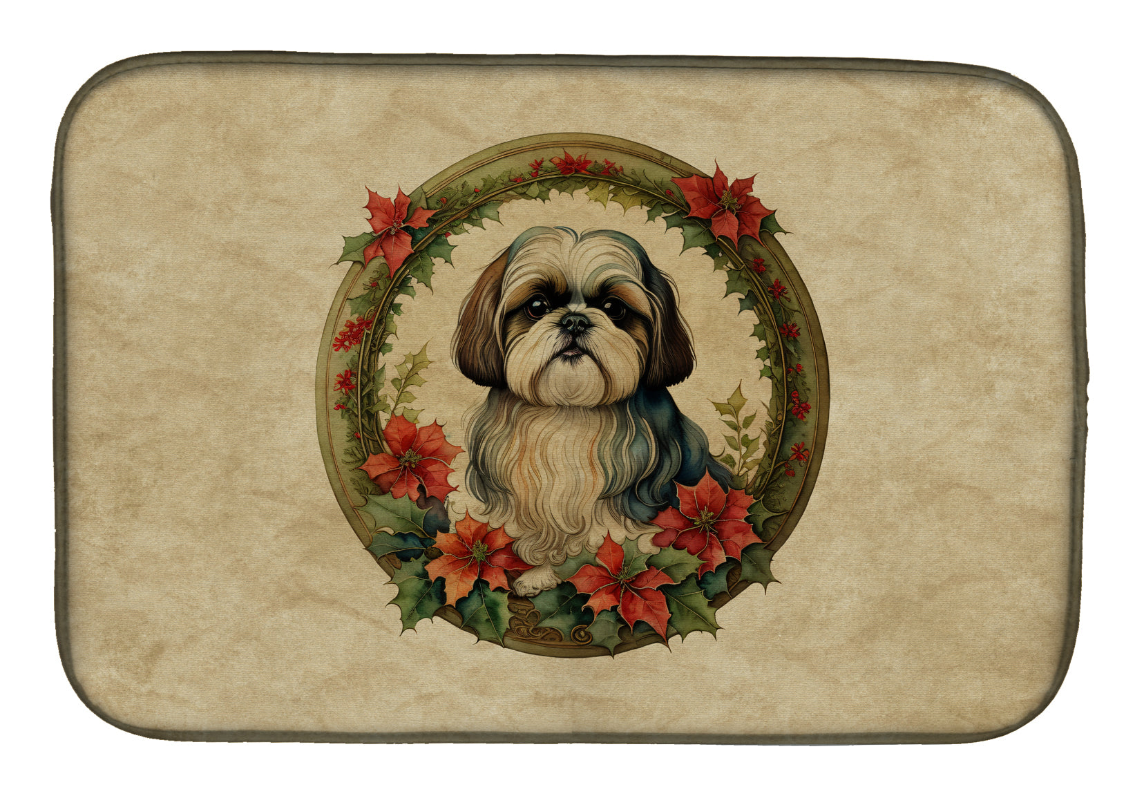 Buy this Shih Tzu Christmas Flowers Dish Drying Mat