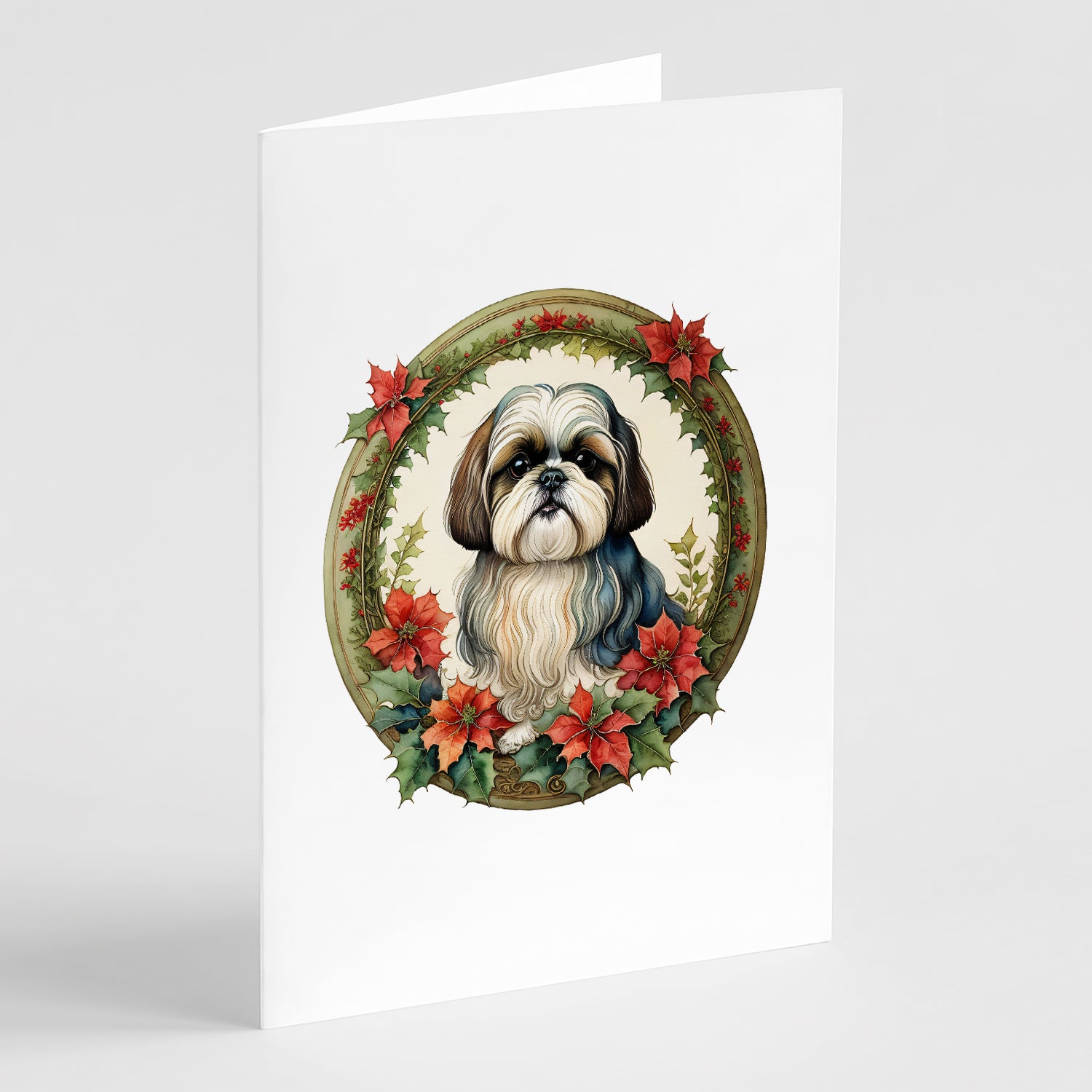 Buy this Shih Tzu Christmas Flowers Greeting Cards Pack of 8