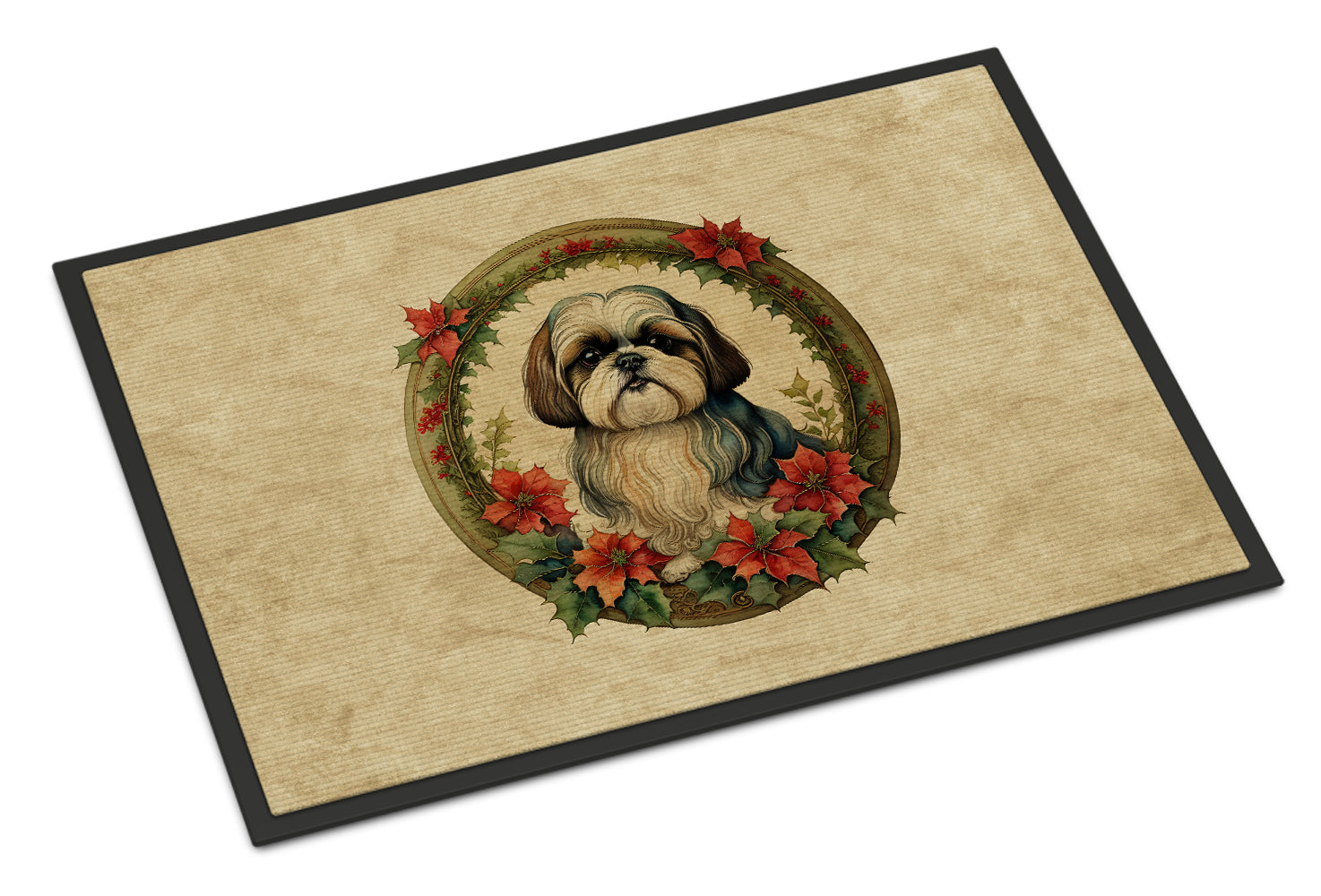 Buy this Shih Tzu Christmas Flowers Doormat