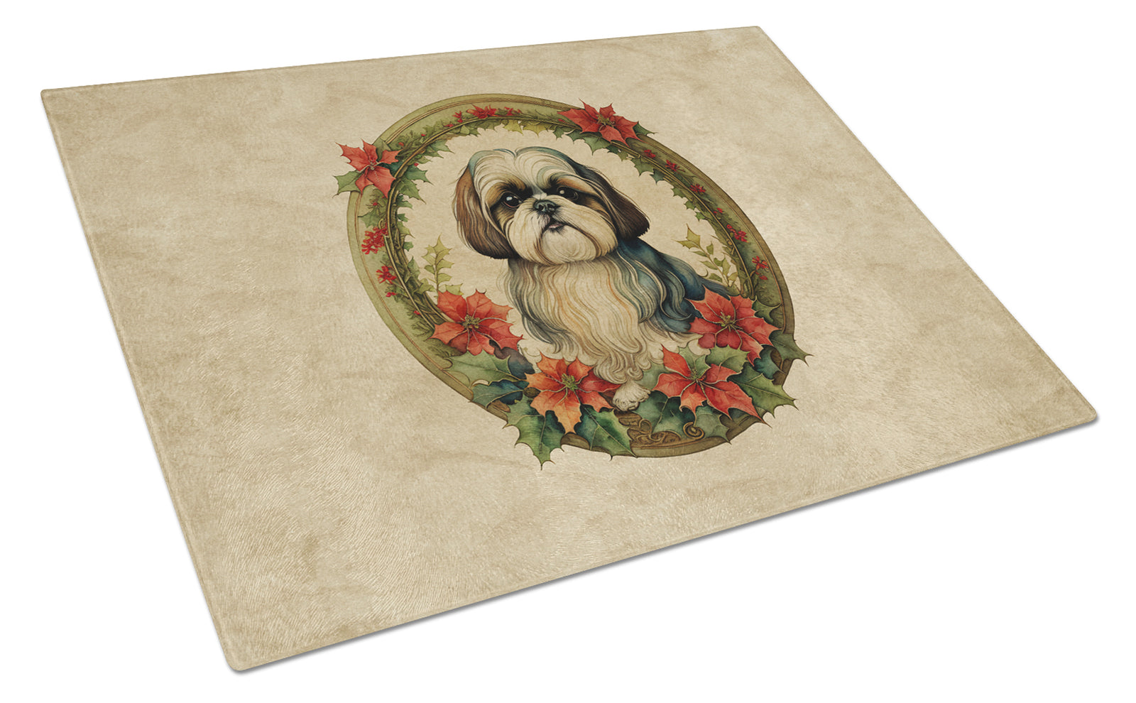 Buy this Shih Tzu Christmas Flowers Glass Cutting Board