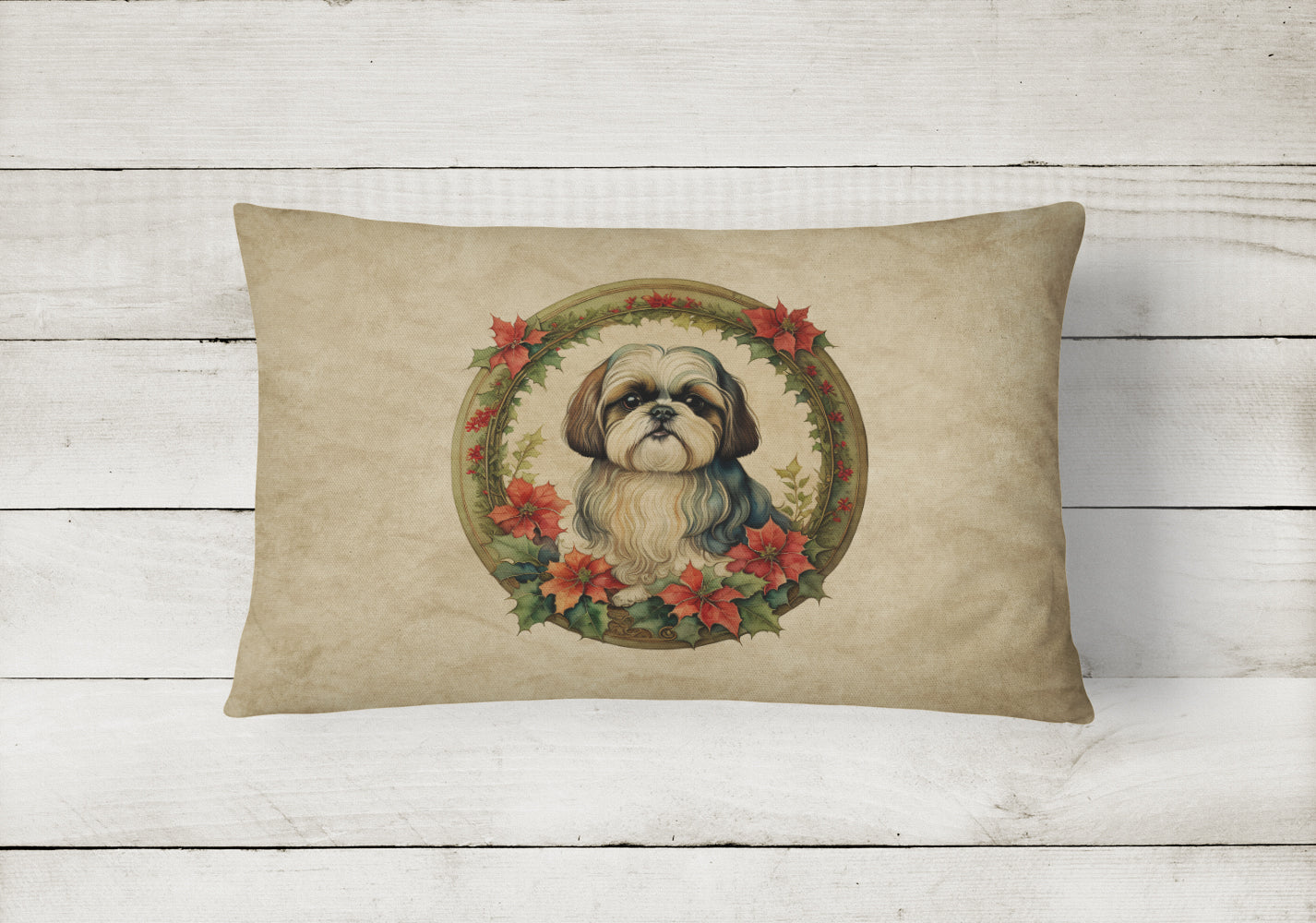 Buy this Shih Tzu Christmas Flowers Throw Pillow