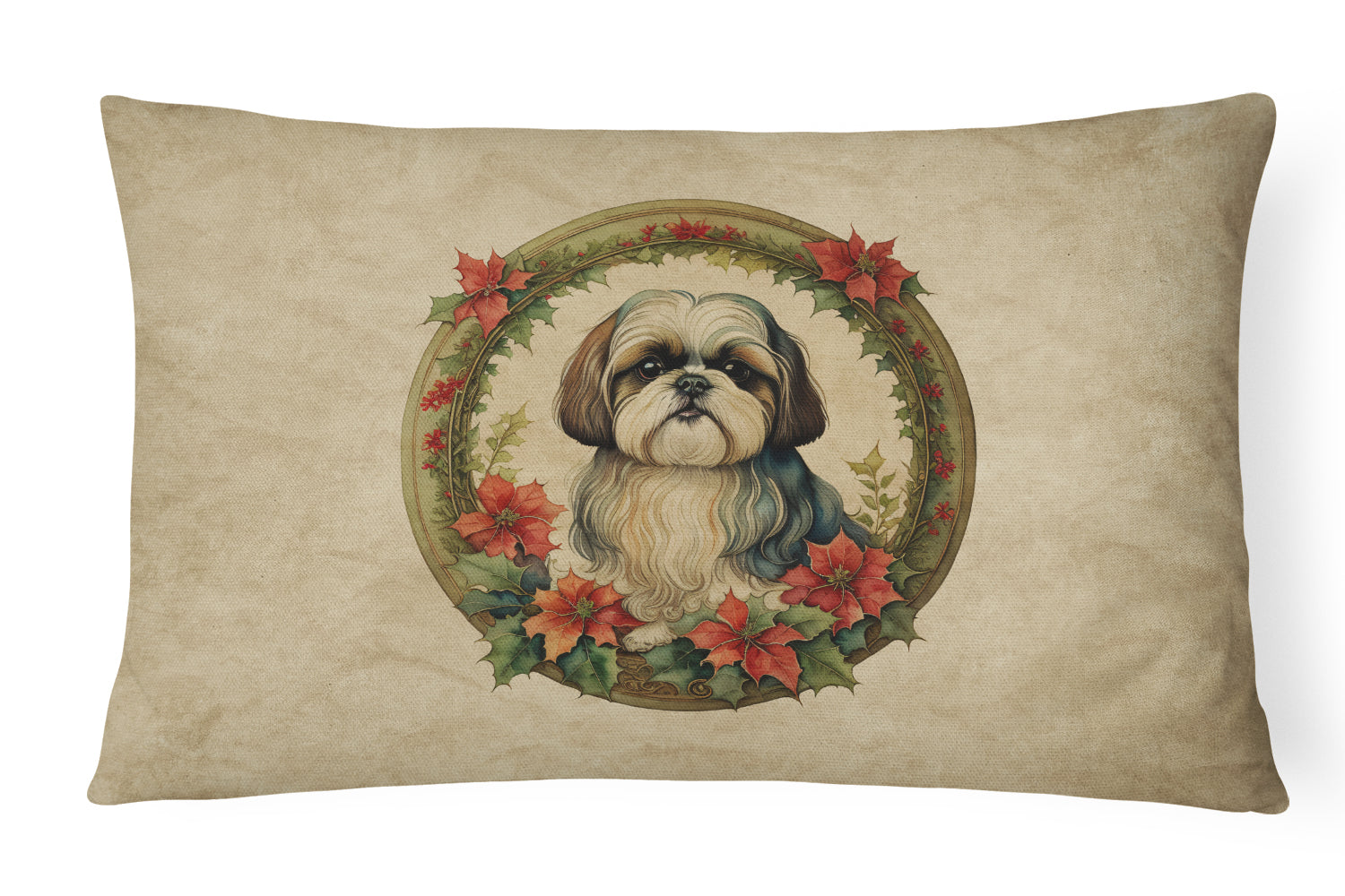 Buy this Shih Tzu Christmas Flowers Throw Pillow