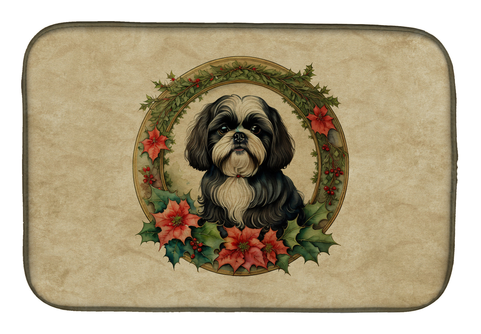 Buy this Shih Tzu Christmas Flowers Dish Drying Mat